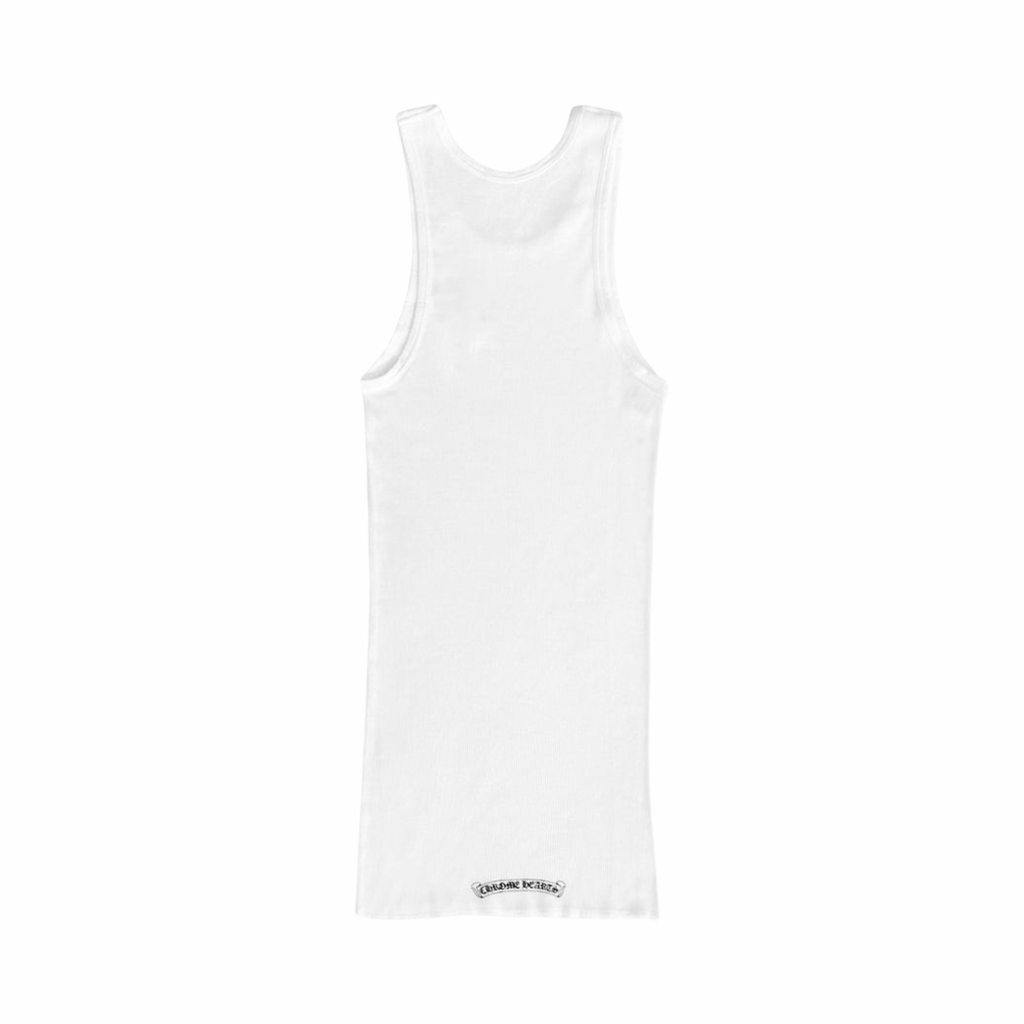 Chrome Hearts Blue Beaded Rhinestone Fleur Logo Tank Top White