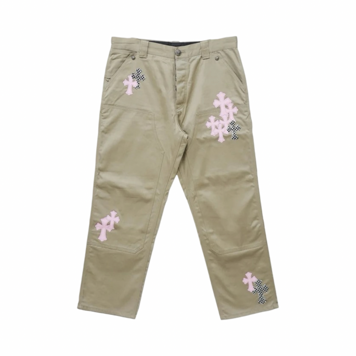 Chrome Hearts Pink Cross Leather Patch Carpenter Pants