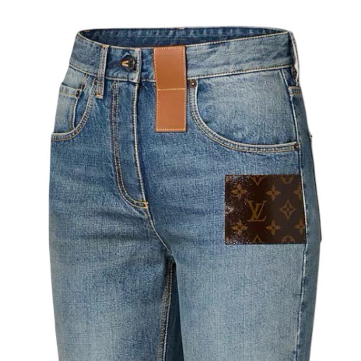 Louis Vuitton Monogram Leather Patch Jeans