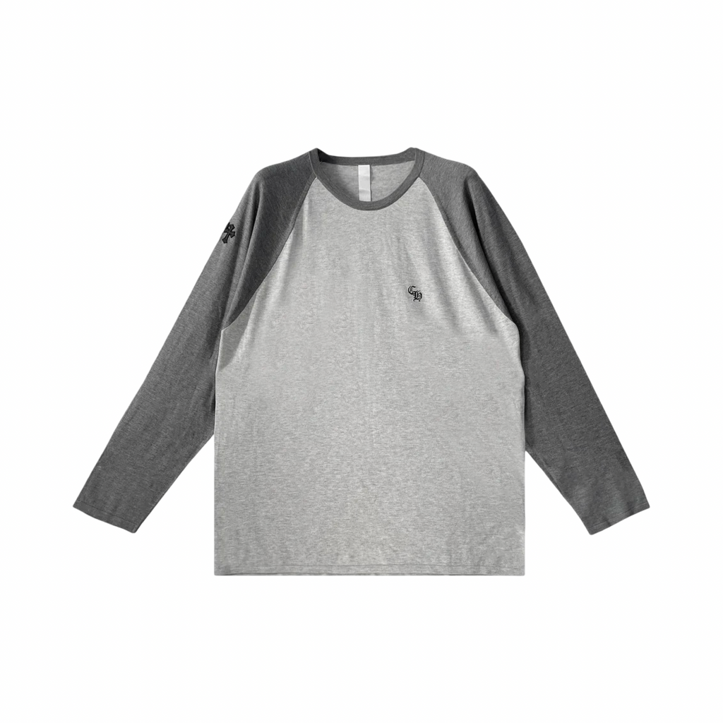 Chrome Hearts Cross Patch Embroidered Silk Raglan Grey LongSleeve Tee
