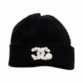 Chanel CC Cashmere Beanie Black Floral Accent Black