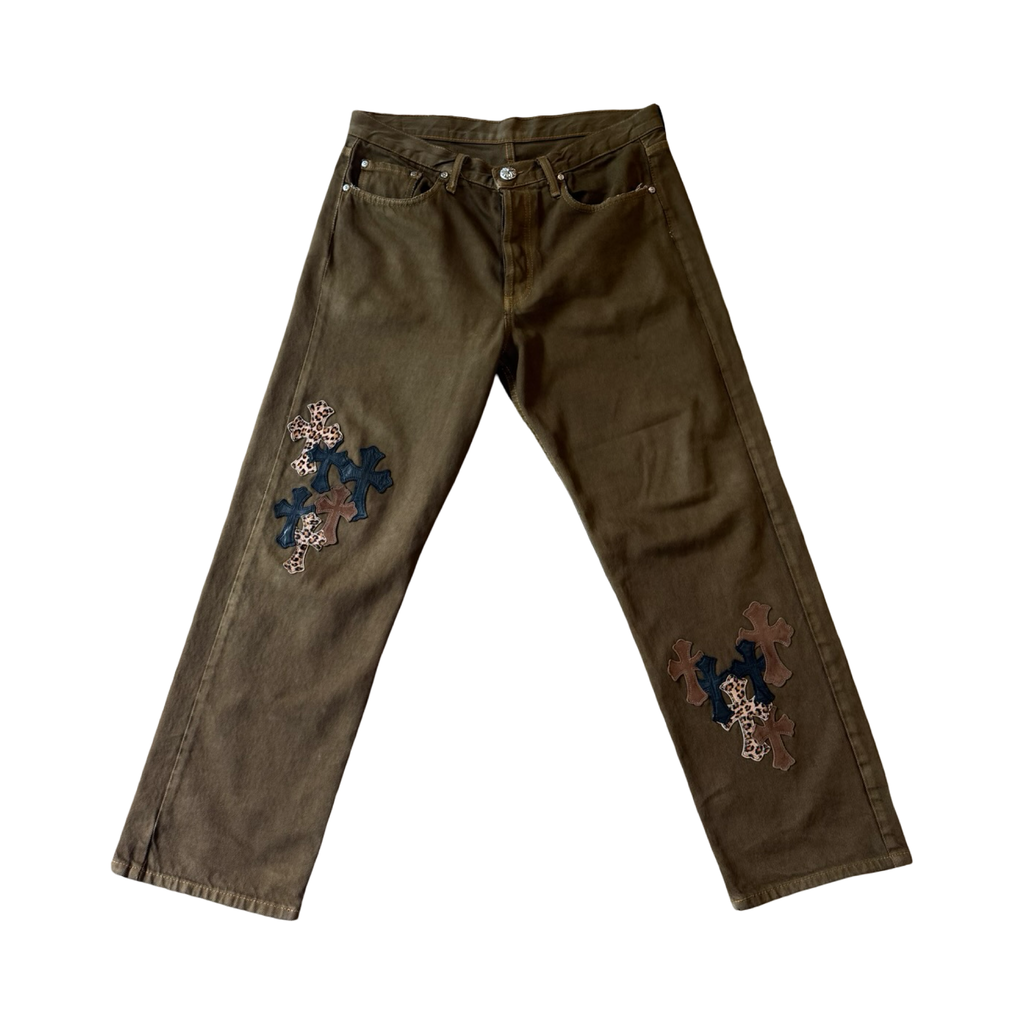 Chrome Hearts Levi's 501 NYFW Cheetah Cross Patch Jeans Khaki