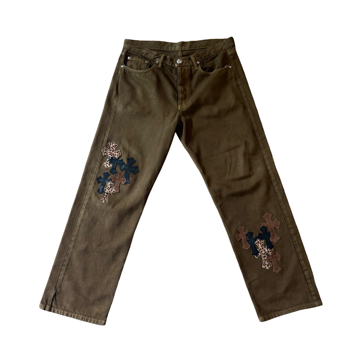 Chrome Hearts Levi's 501 NYFW Cheetah Cross Patch Jeans Khaki
