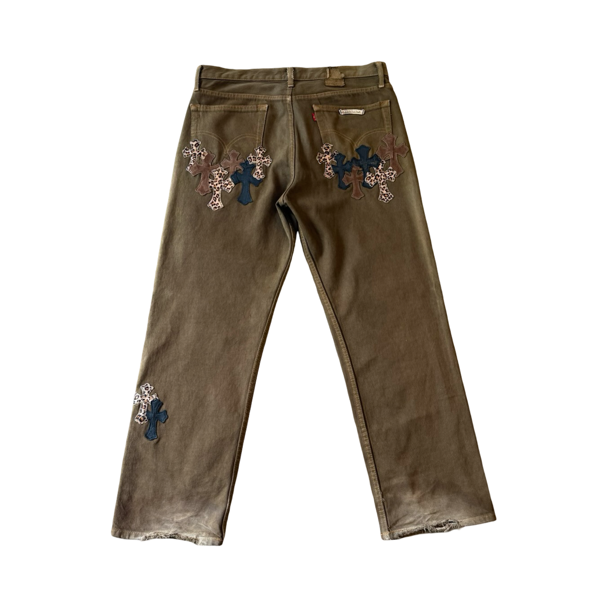 Chrome Hearts Levi's 501 NYFW Cheetah Cross Patch Jeans Khaki