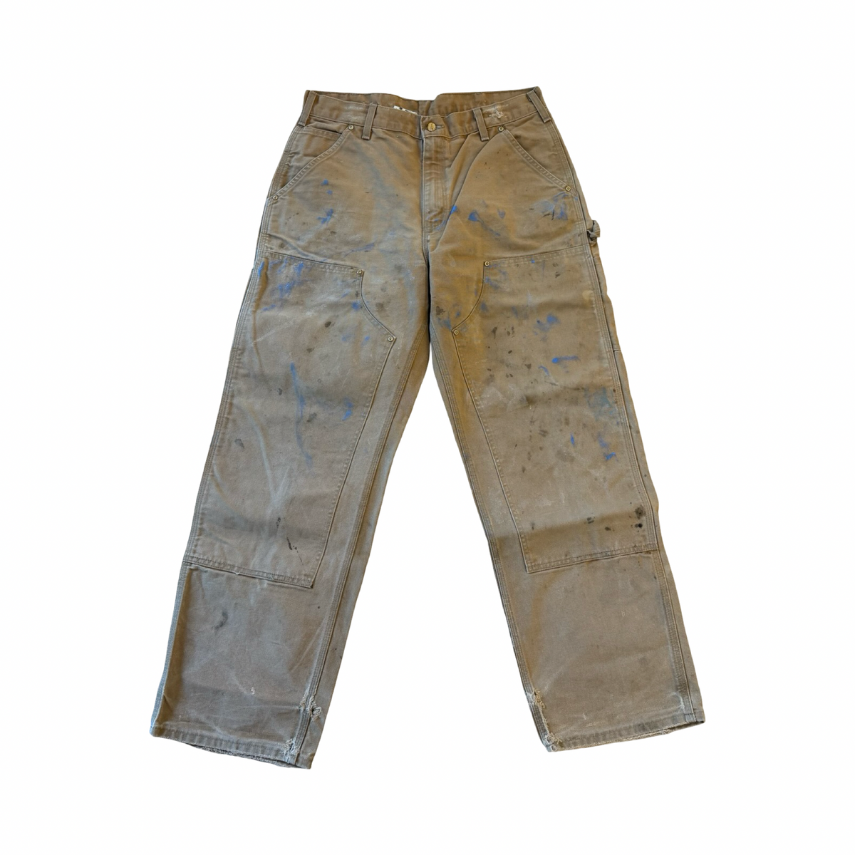 Carhartt Double Knee Blue Paint Splatter Pants Tan