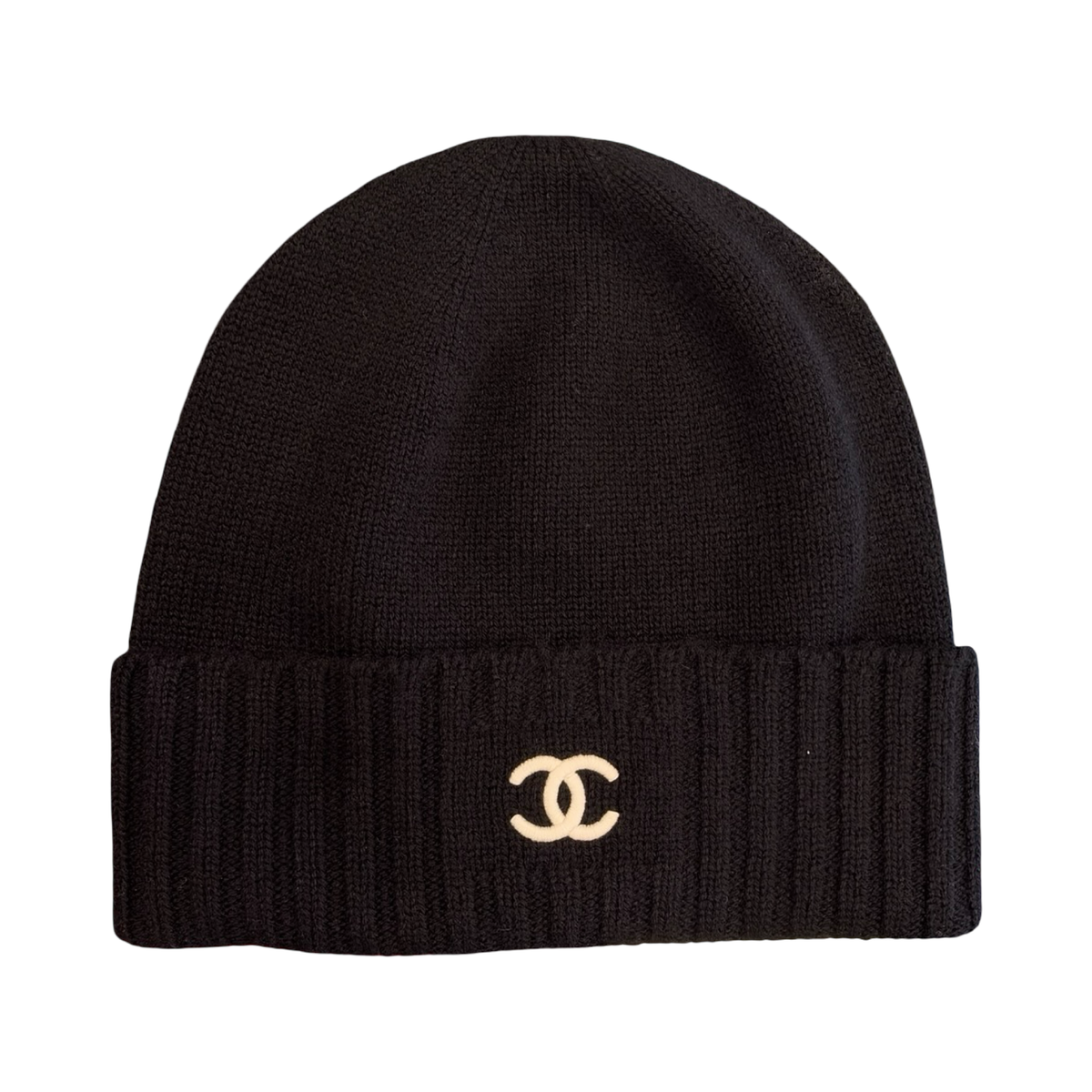 Chanel CC Reversible Cashmere  Beanie Black/Ecru
