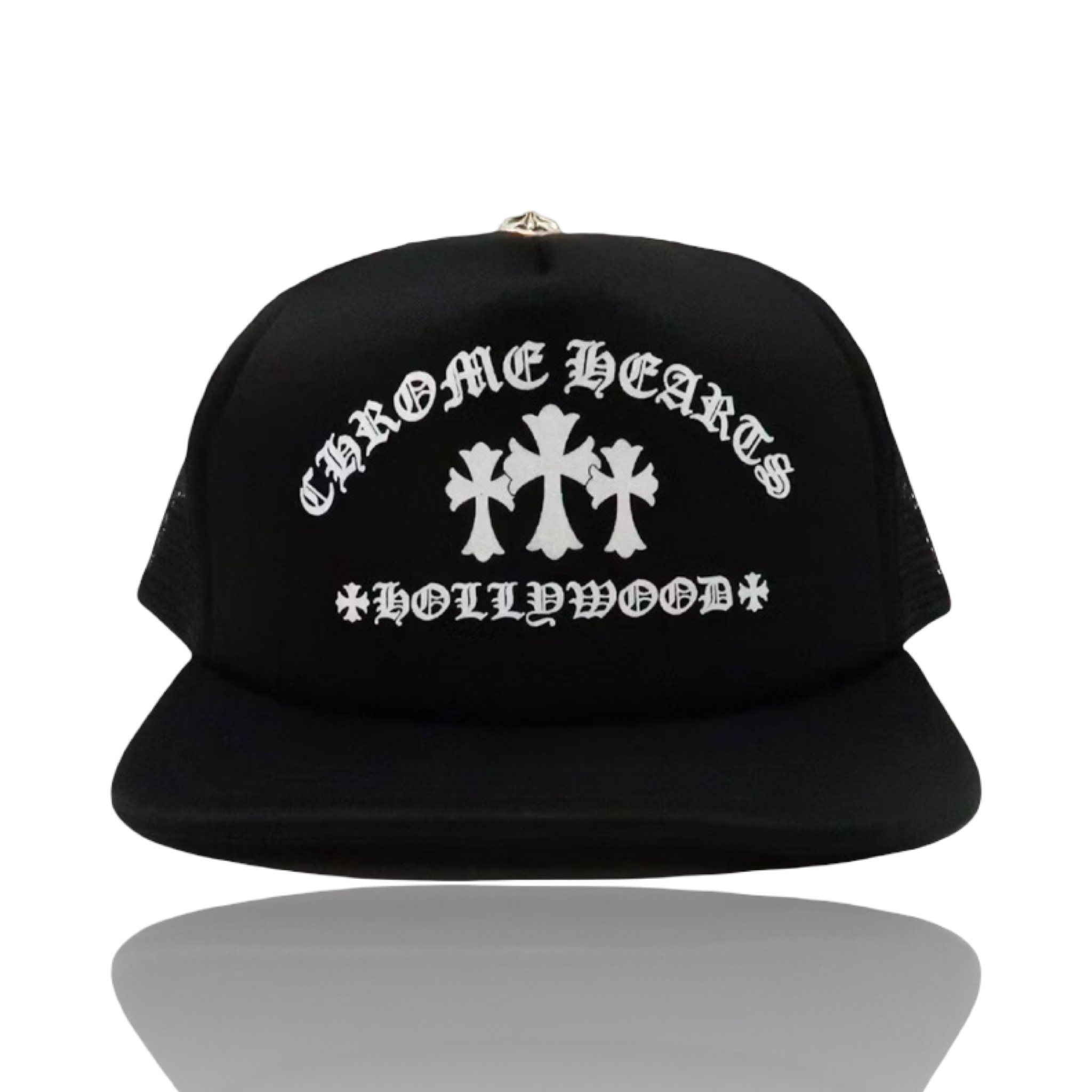 Chrome Hearts Triple Cross Hollywood Trucker Black/White