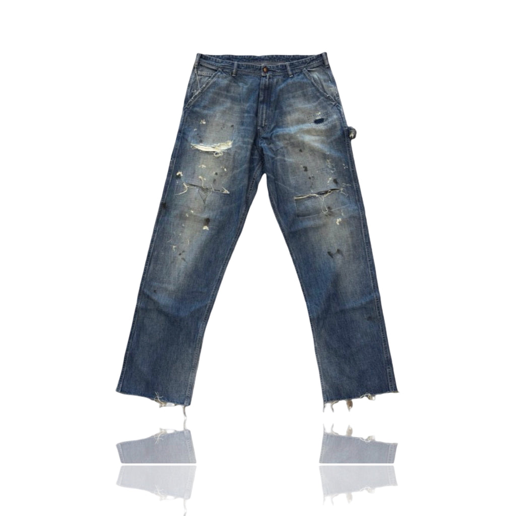 Saint Michael Straight-Leg Distressed Paint Splattered Jeans