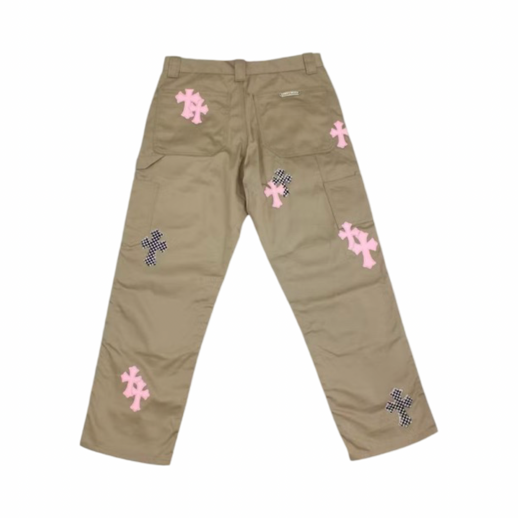 Chrome Hearts Pink  Cross Leather Patch Carpenter Pants