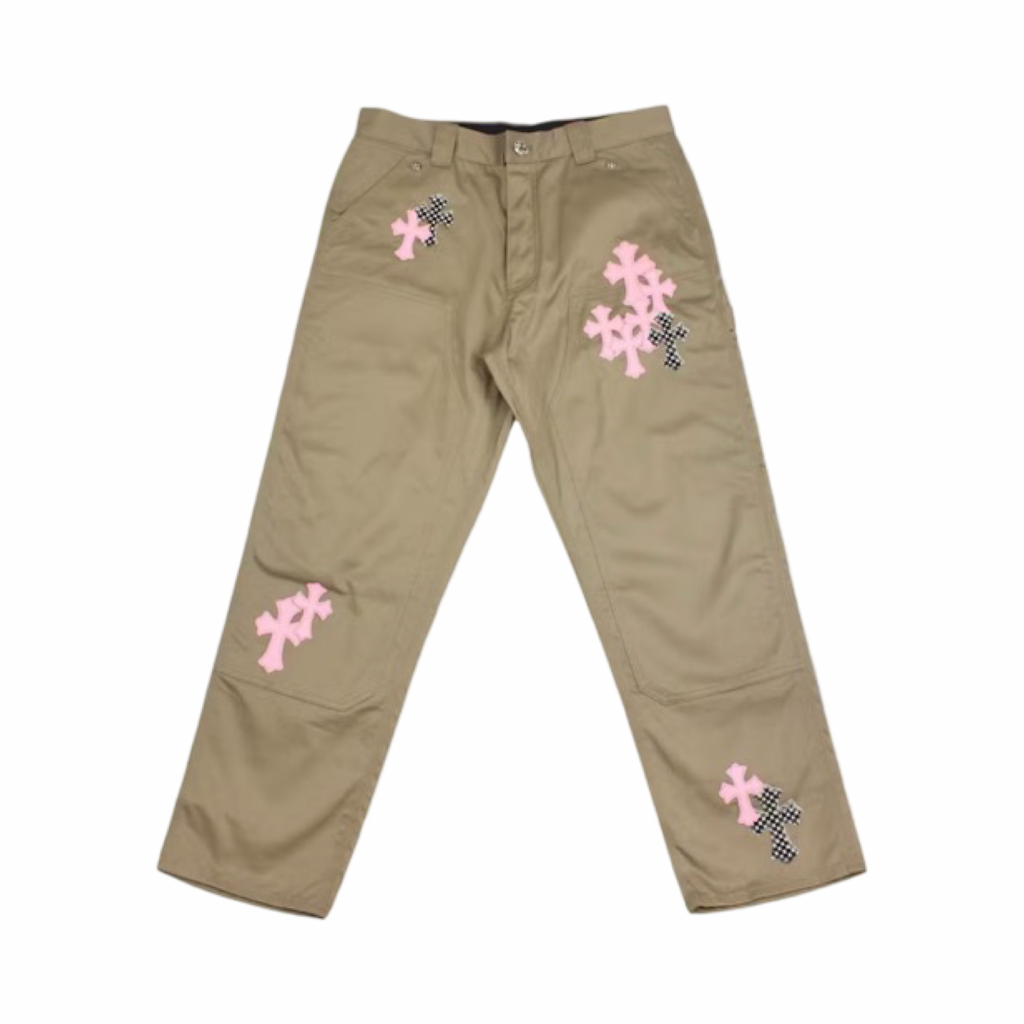 Chrome Hearts Pink  Cross Leather Patch Carpenter Pants