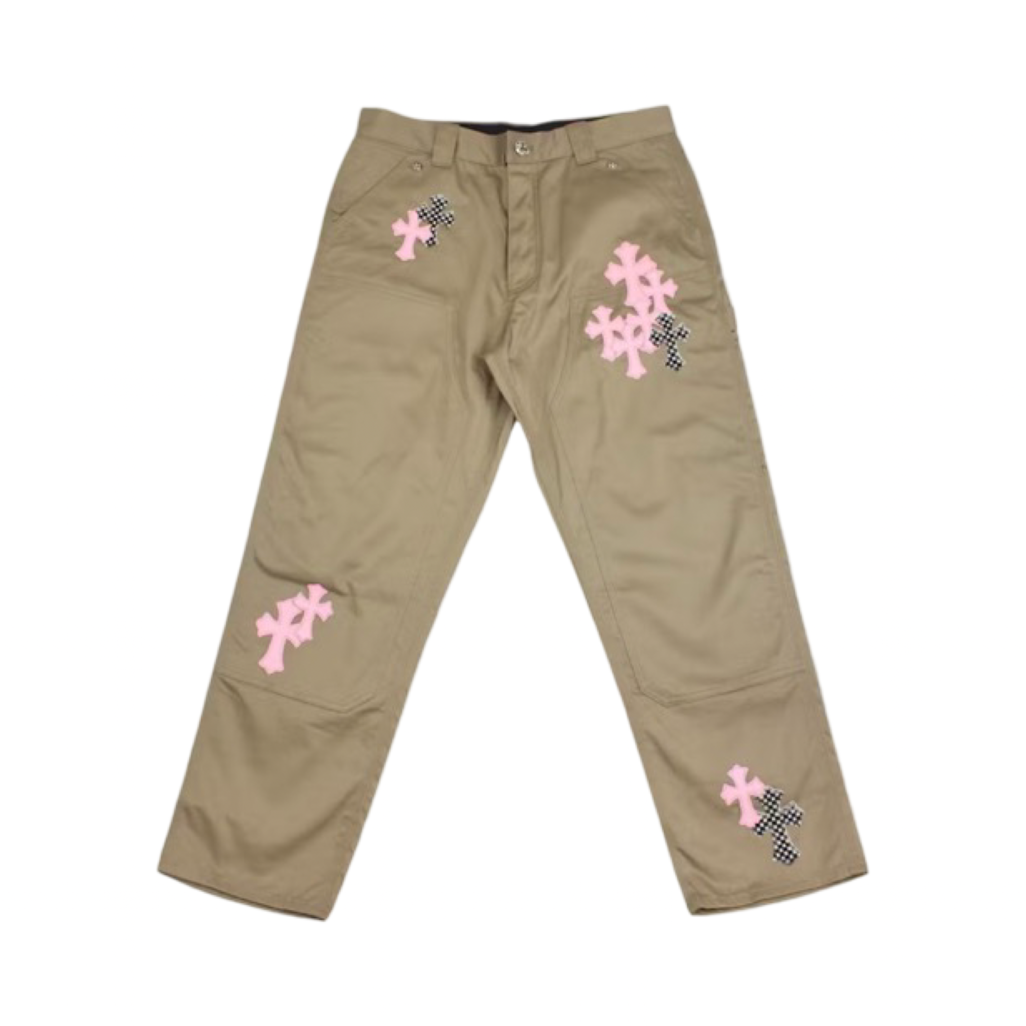 Chrome Hearts Pink  Cross Leather Patch Carpenter Pants