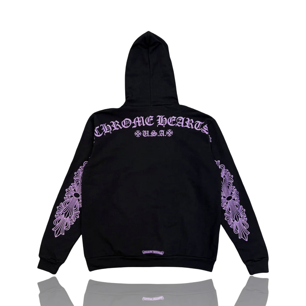 Chrome Hearts Floral Glitter Friends & Family Black/Purple Hoodie