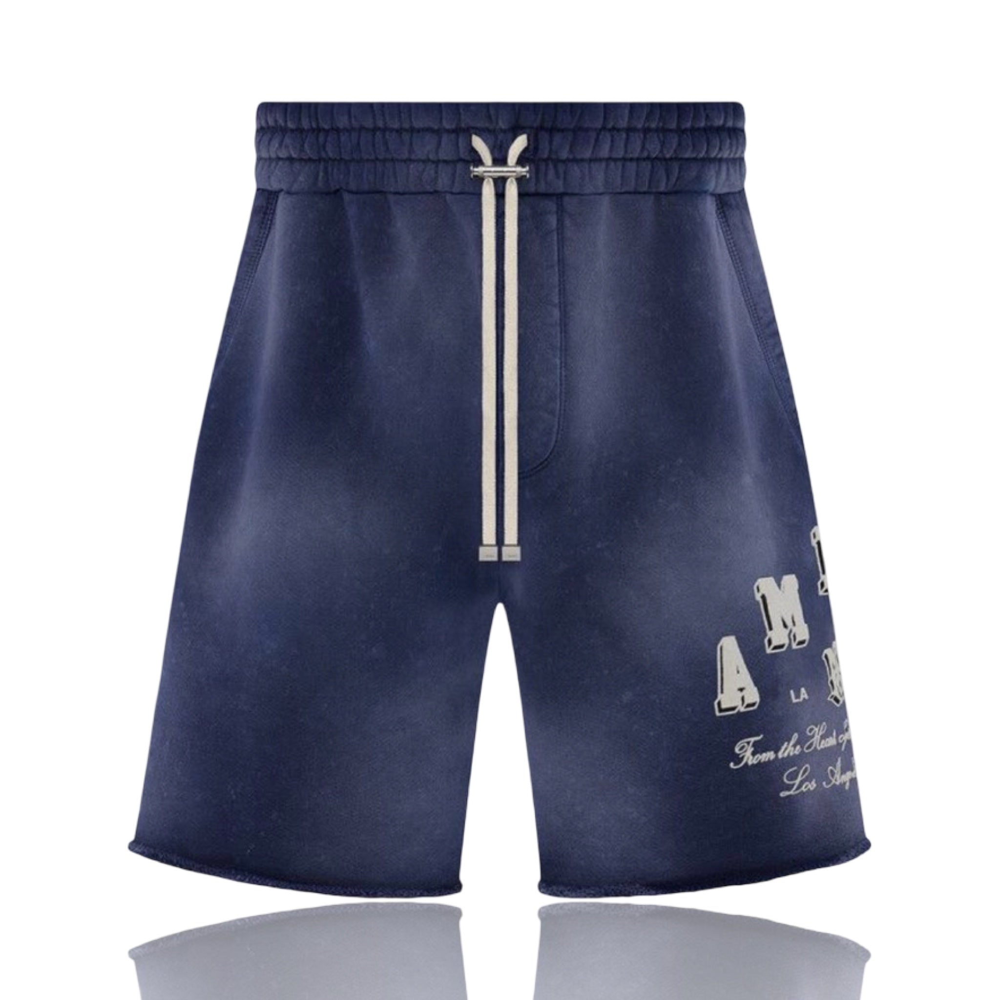 Amiri 22 Distressed Logo Shorts Navy