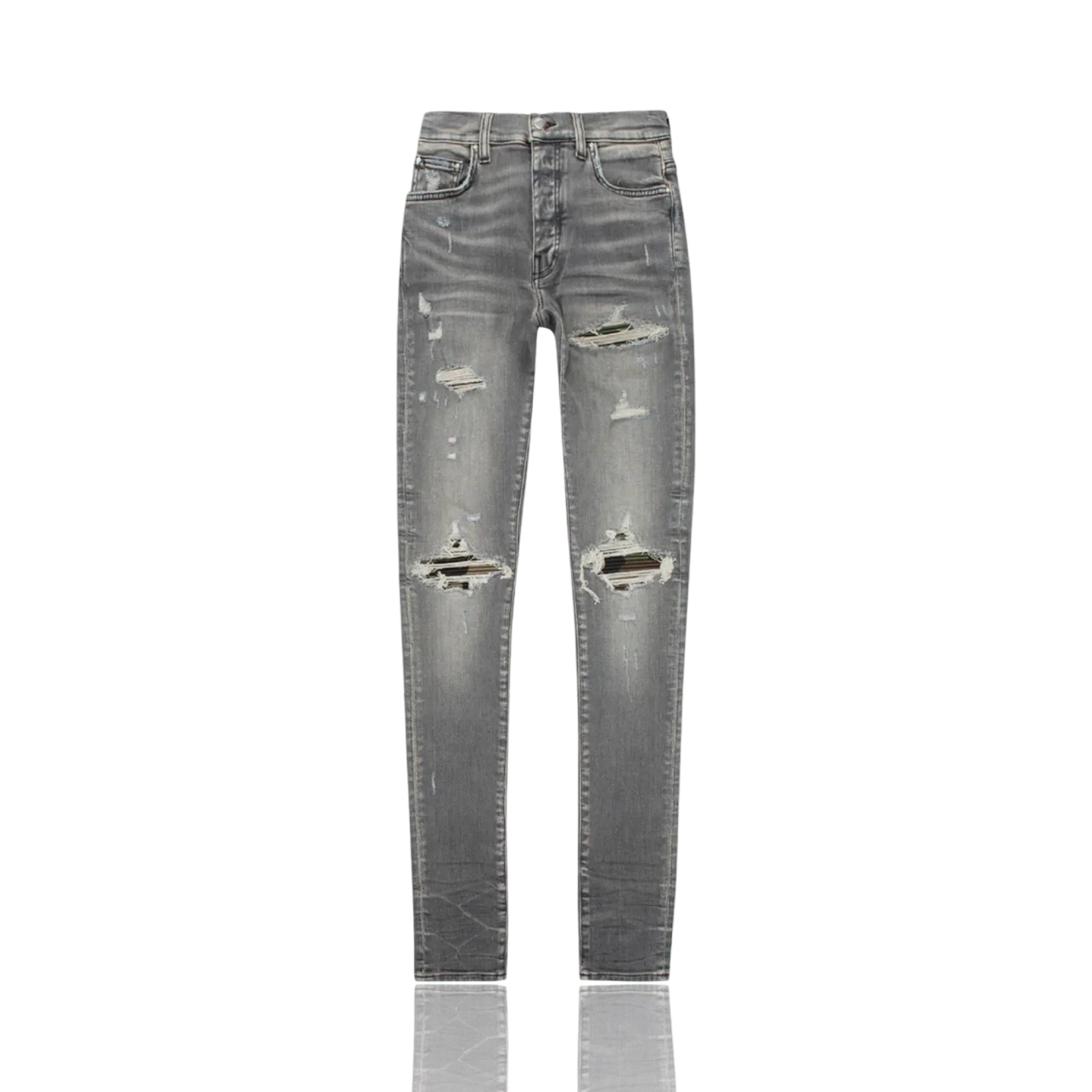 Amiri Leather MX1 Grey Camo Jeans