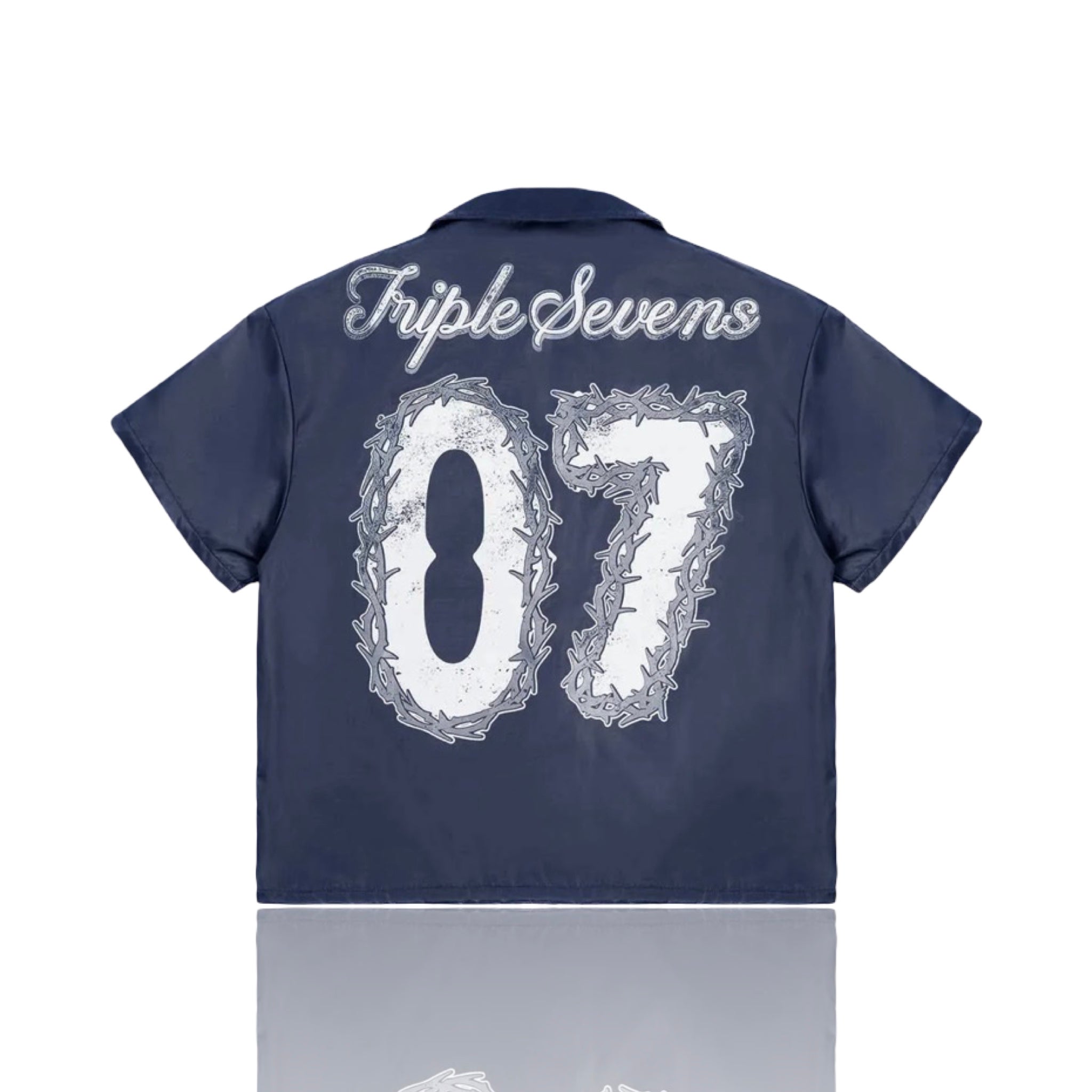 Triple Sevens 07 Nylon Button Up Shirt Navy