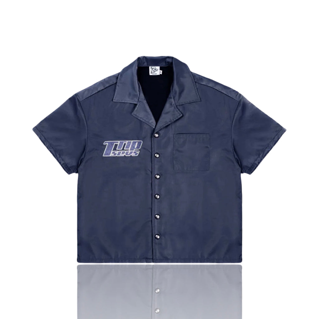 Triple Sevens 07 Nylon Button Up Shirt Navy
