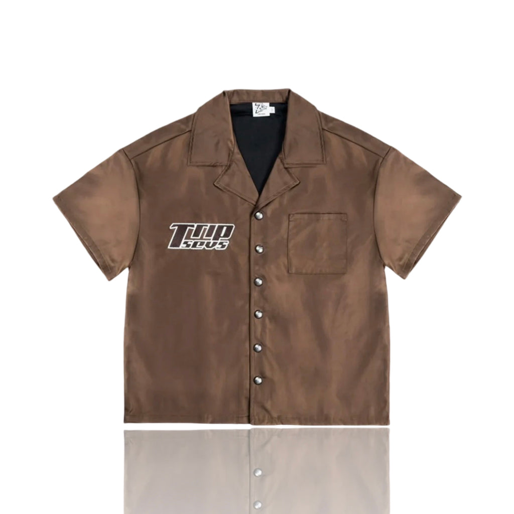 Triple Sevens 07 Nylon Button Up Shirt Brown