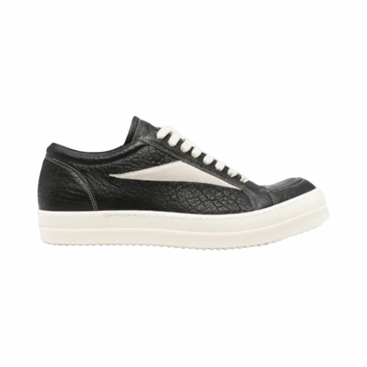 Rick Owens Tumbled Leather Vintage Sneaks Black/Milk