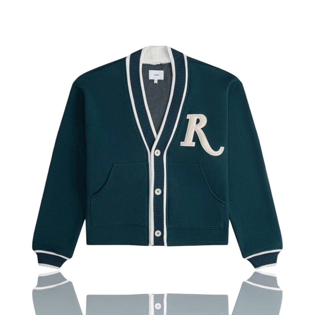 Rhude R Patch Terry Cardigan Teal Cream