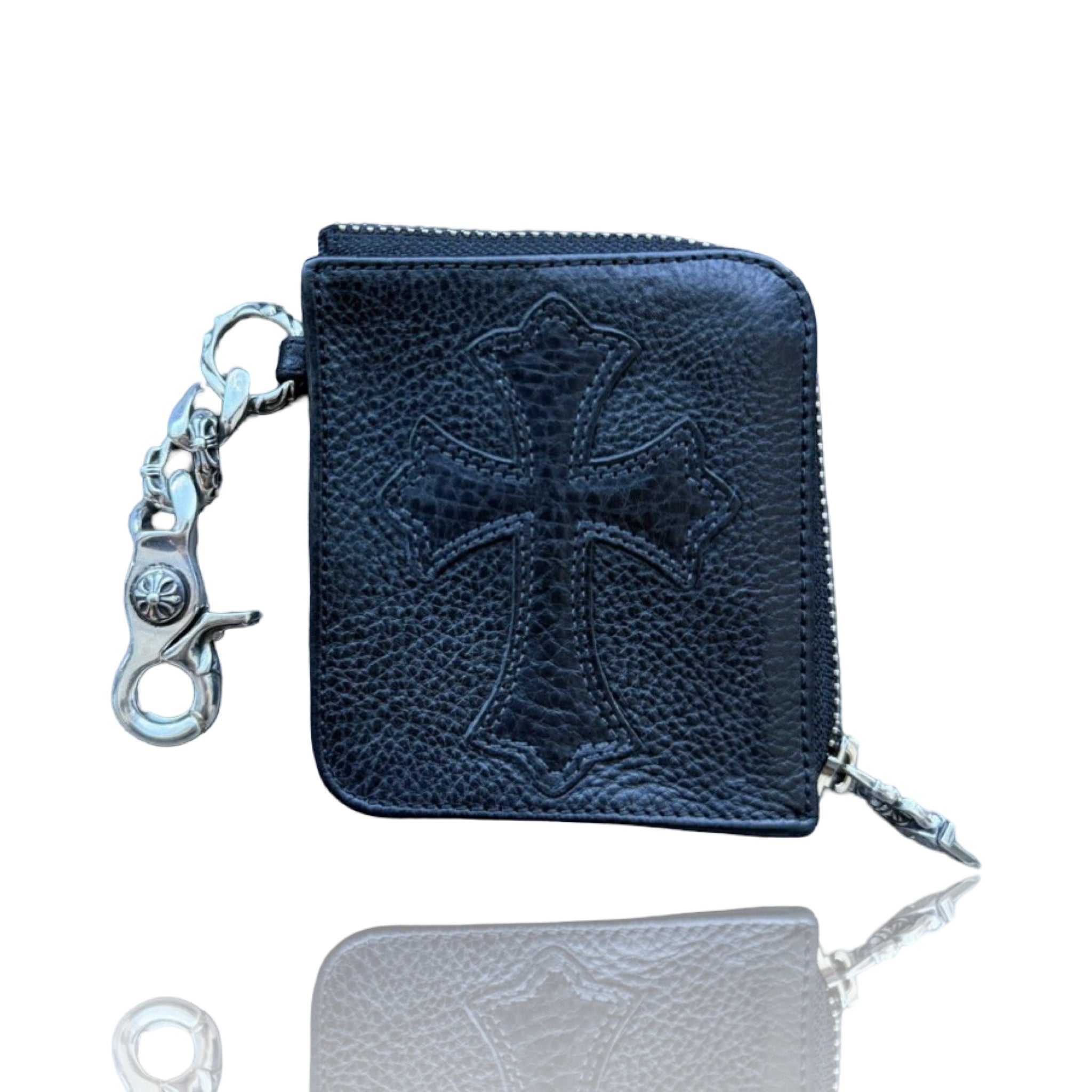 Chrome Hearts Fancy Link Leather Cross Patch Silver Scroll Wallet