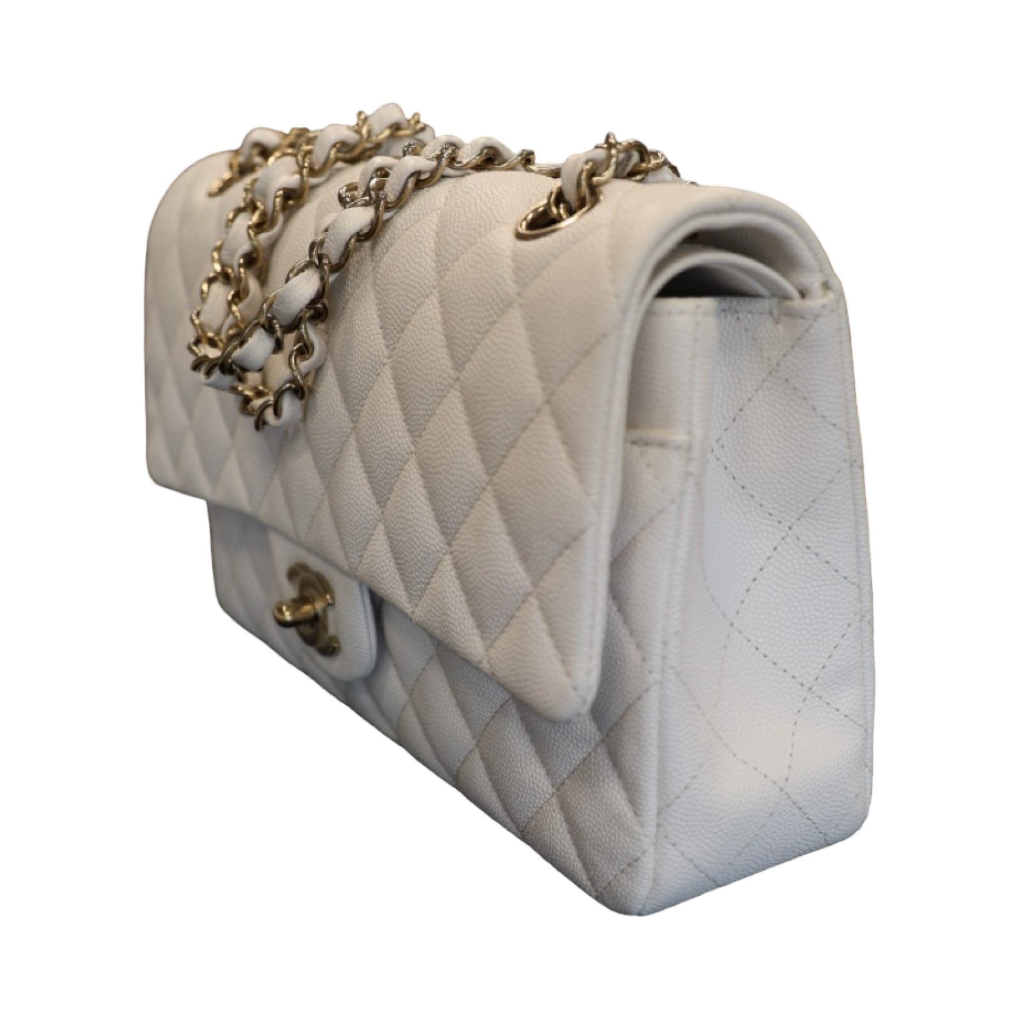 Chanel White Caviar Medium Classic Flap