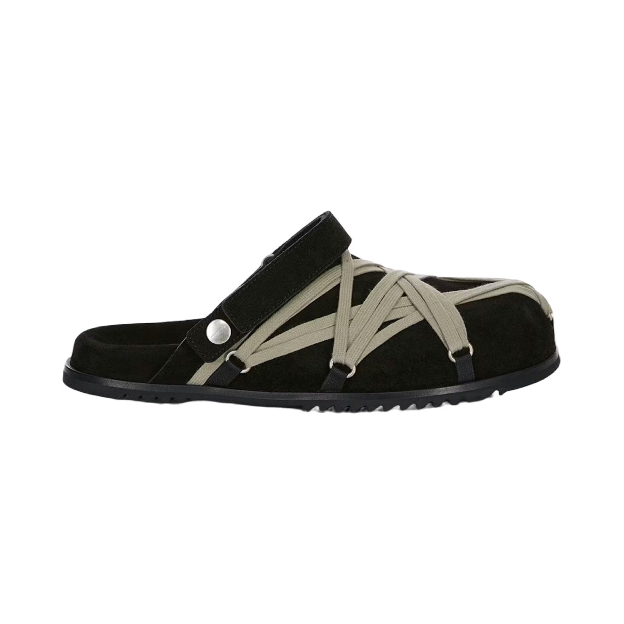 Rick Owens Suede Megalace Mule Granola Black