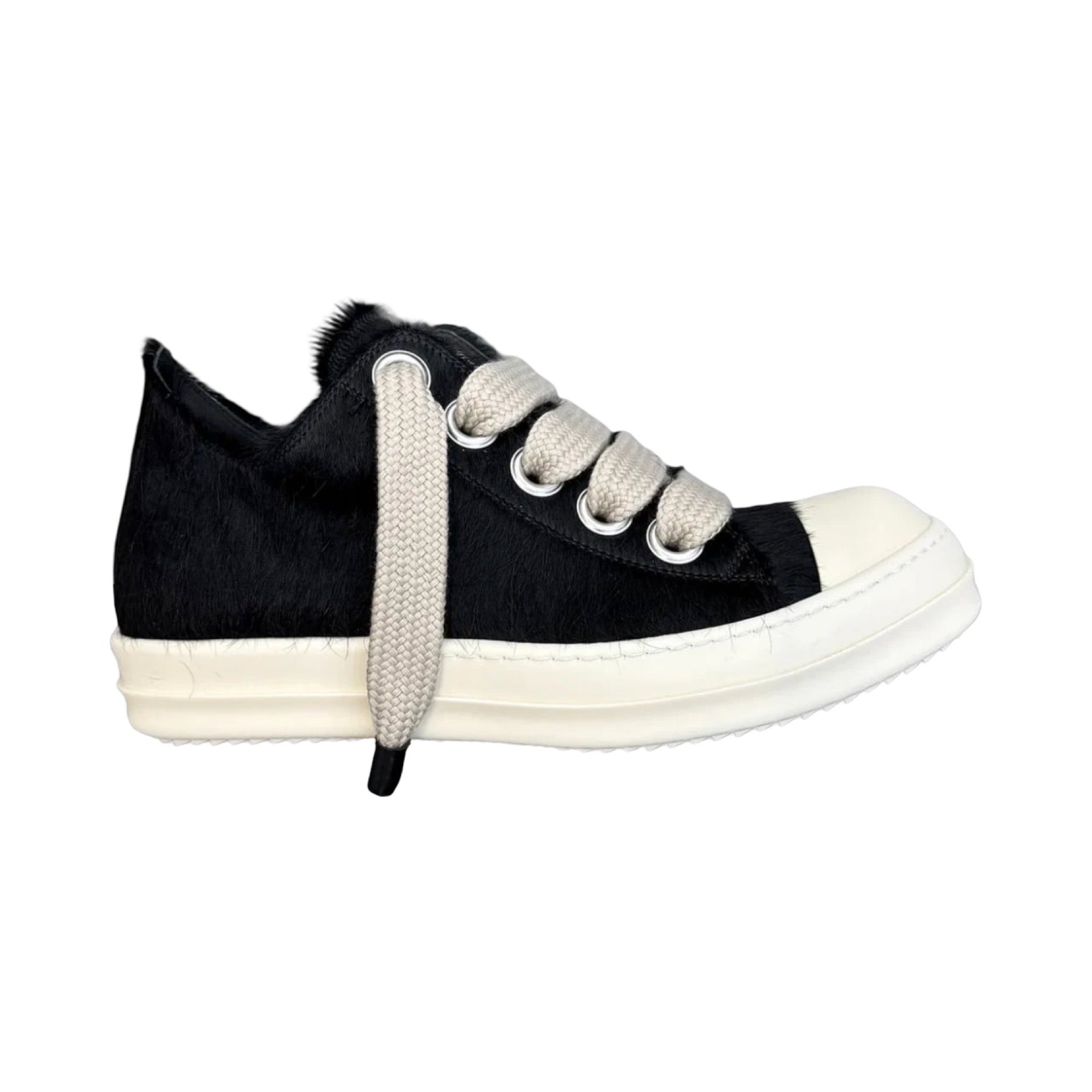 Rick Owens Leather Jumbo Lace Low Furry Black/Milk