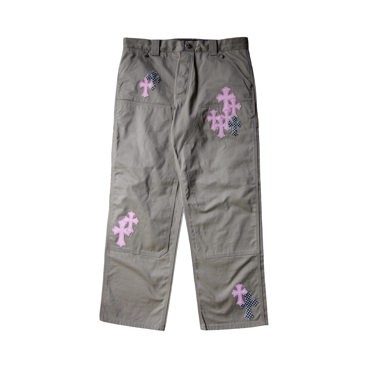 Chrome Hearts Pink Cross Leather Patch Carpenter Pants