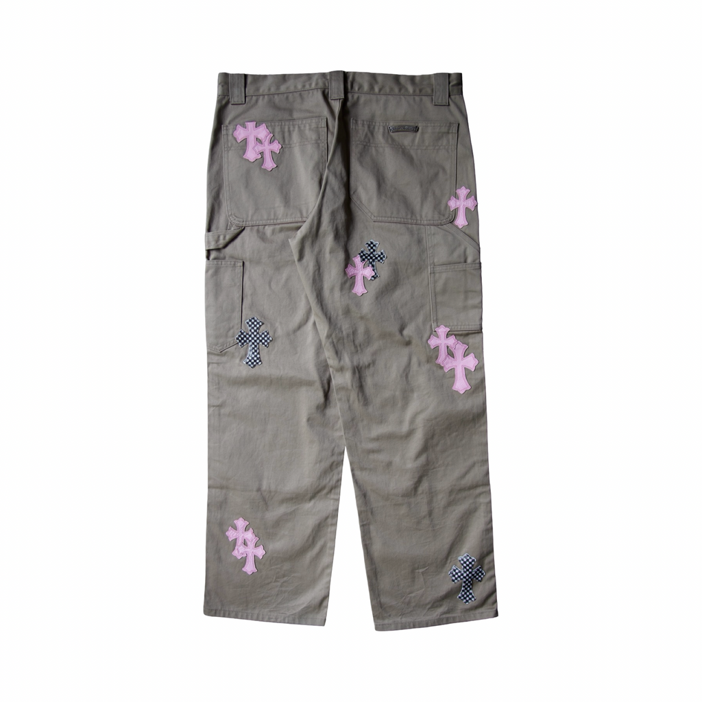 Chrome Hearts Pink Cross Leather Patch Carpenter Pants