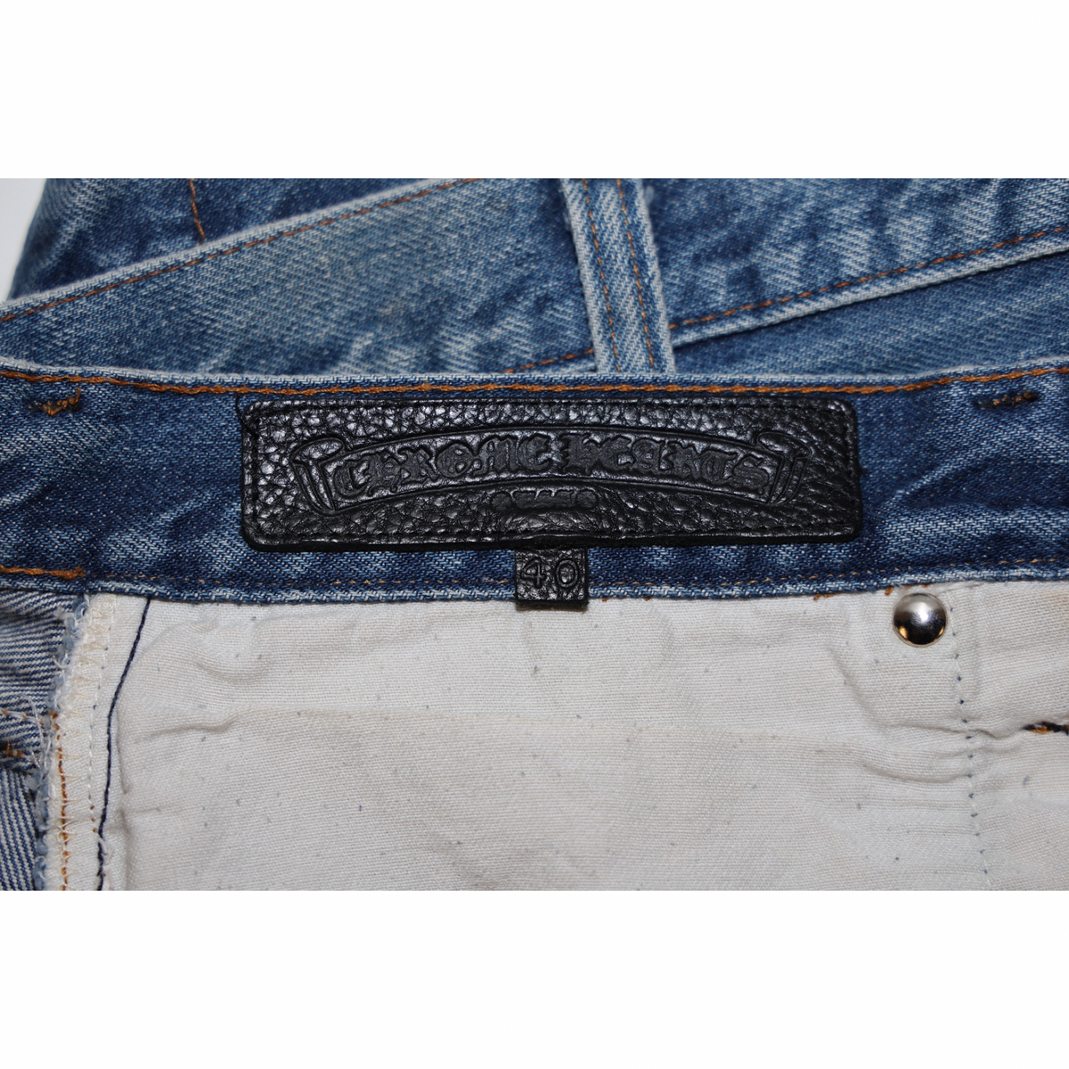 Chrome Hearts Levi’s 501 Light Denim Black Cross Patch Jeans