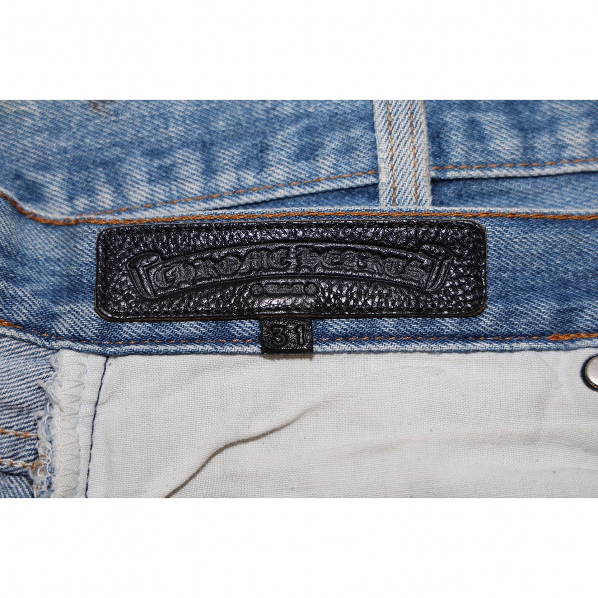 Chrome Hearts Levi’s 501 Dirty Light Wash Cross Patch Jeans