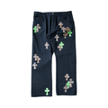 Chrome Hearts  Leopard Green Leather Cross Patch Jeans