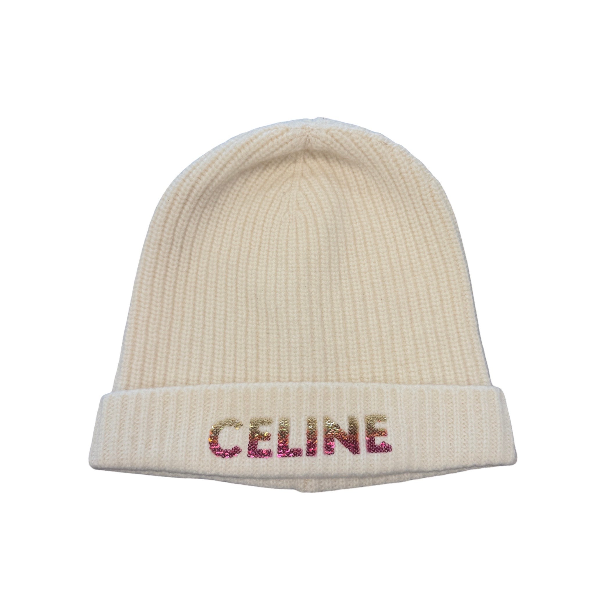 Celine Gradient Logo Beanie Cream