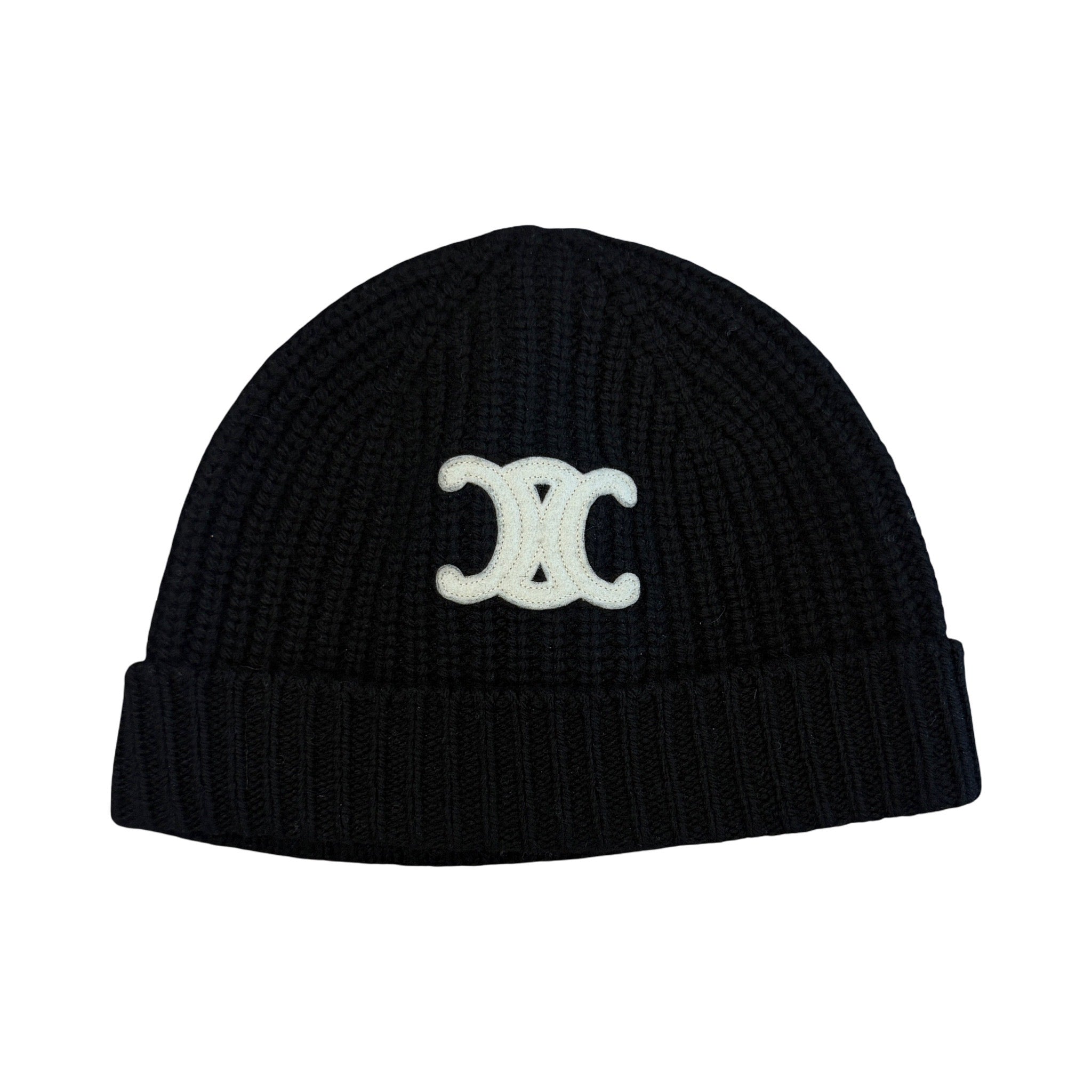 Celine Cashmere Embroidered Logo Beanie Black