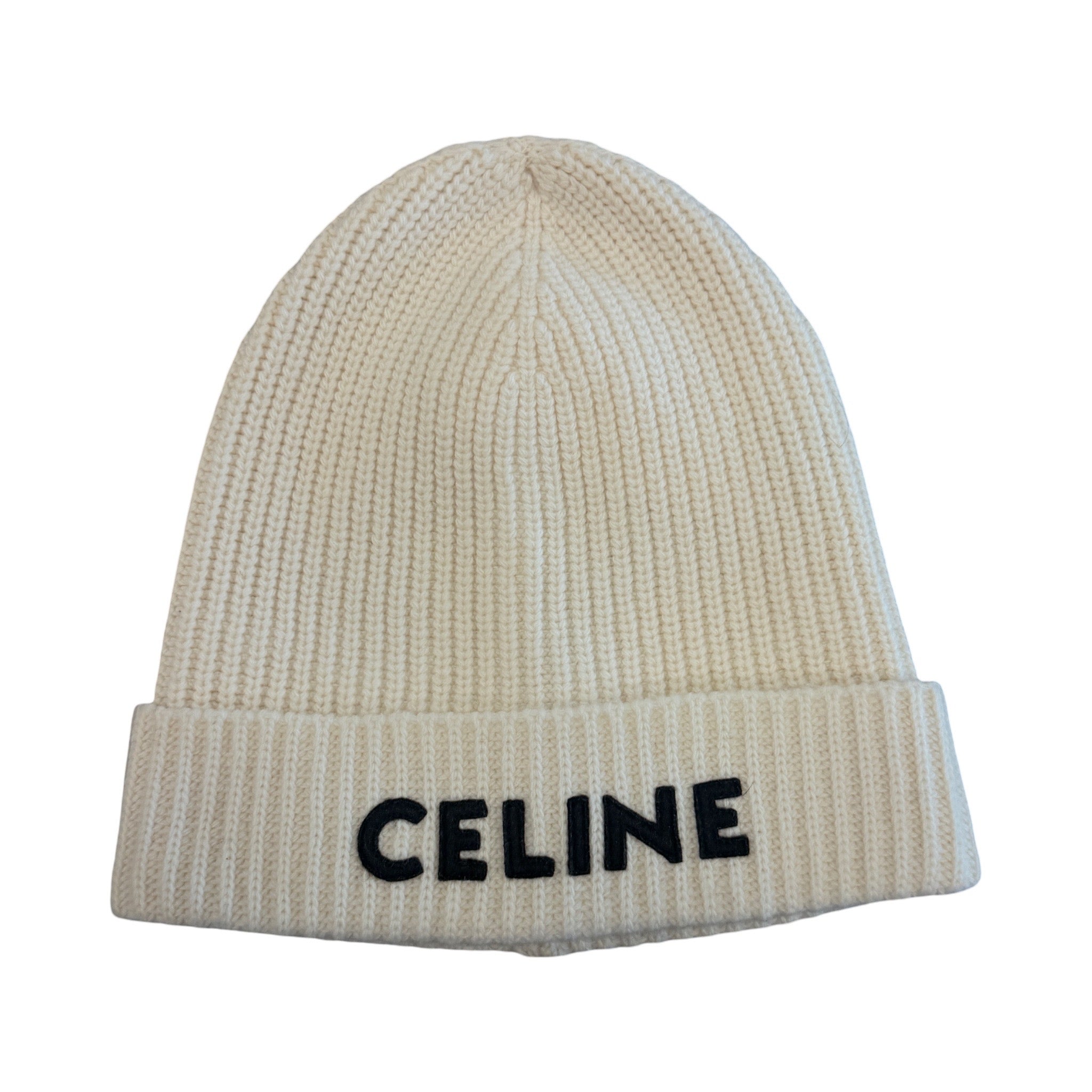 Celine Logo Knit Beanie Cream