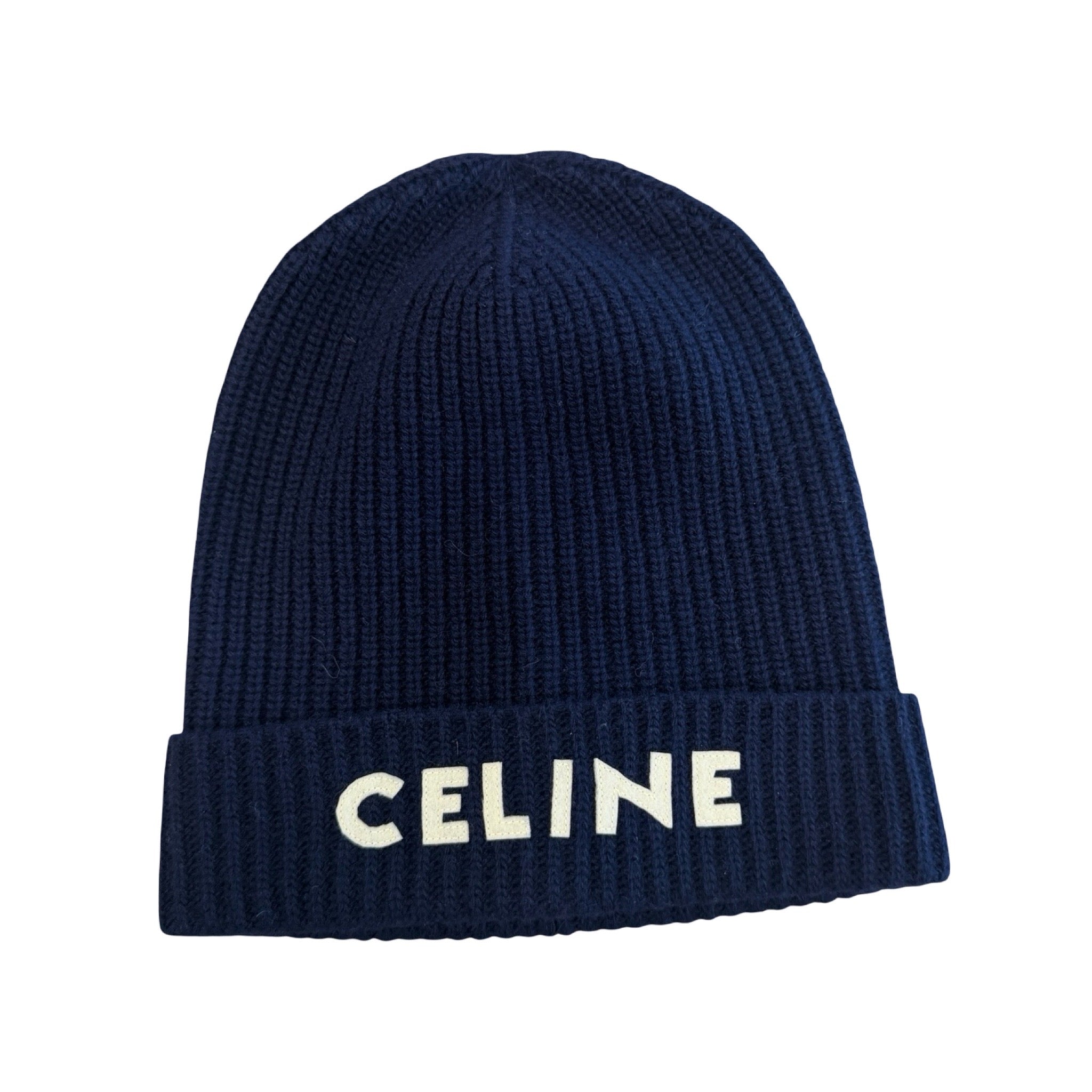 Celine Logo Wool Beanie Navy
