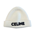 Celine Logo Knit Beanie White