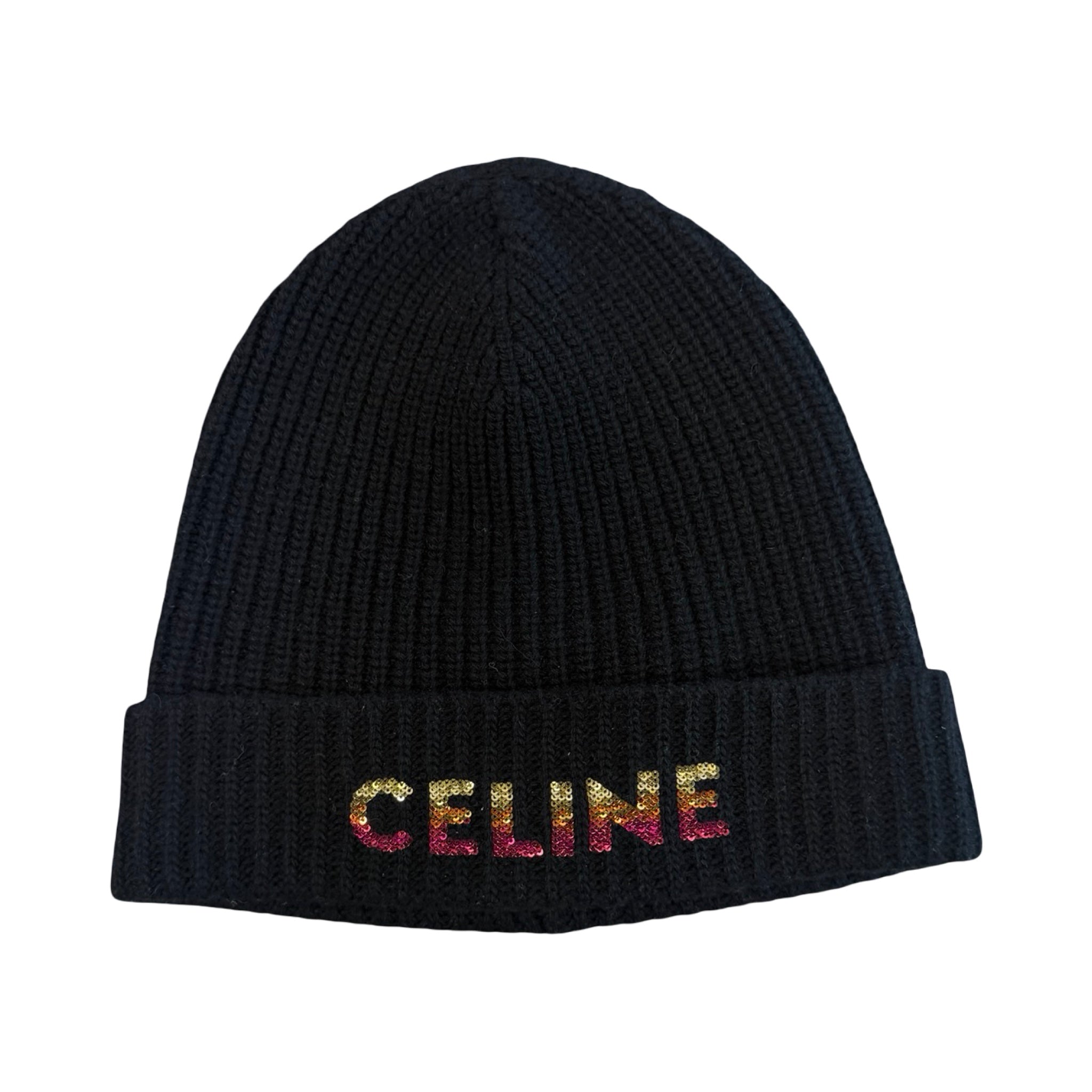 Celine Glitter Logo Knitted Beanie Black