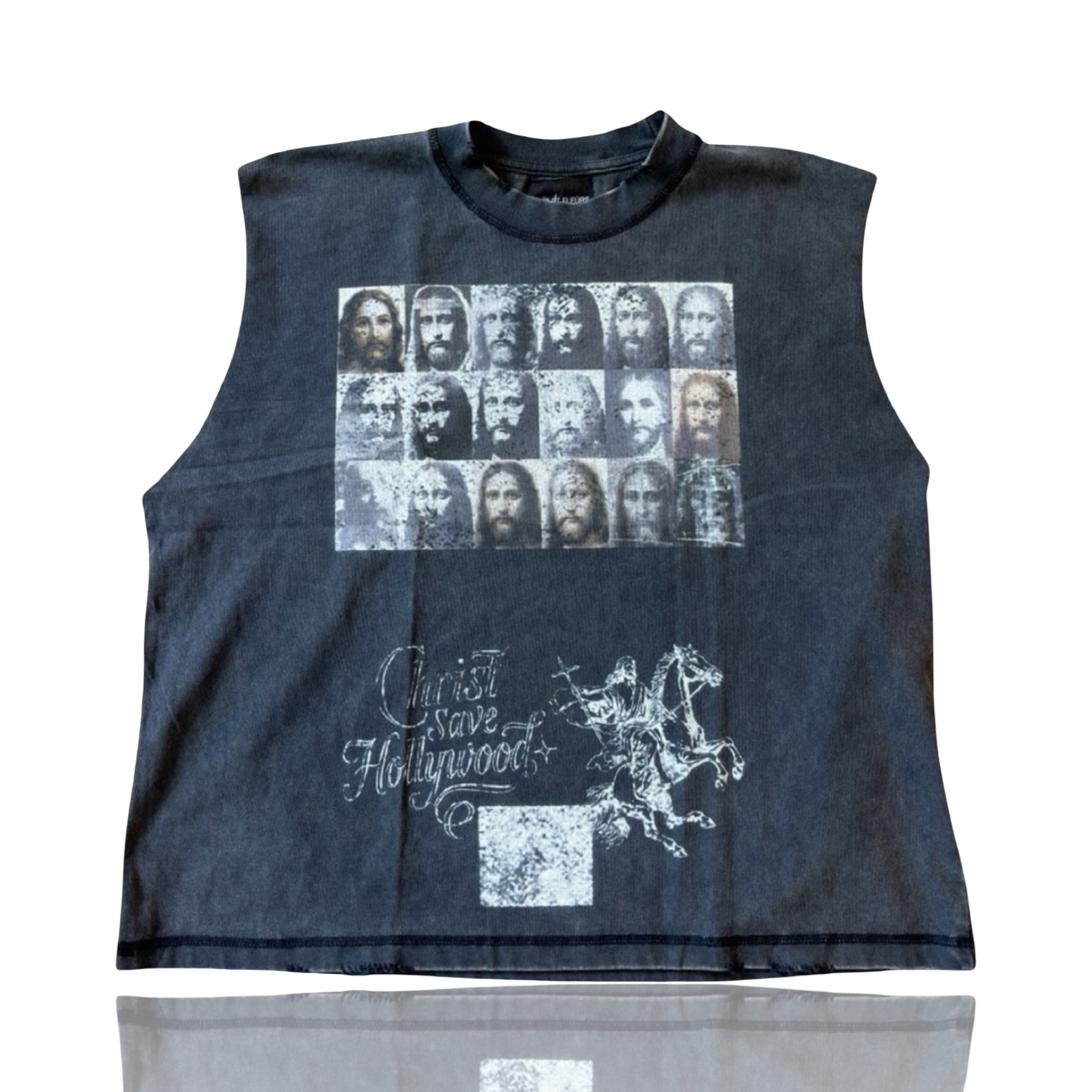 Amis Et Fleurs Jesus Save Hollywood Cut Off Tee Black