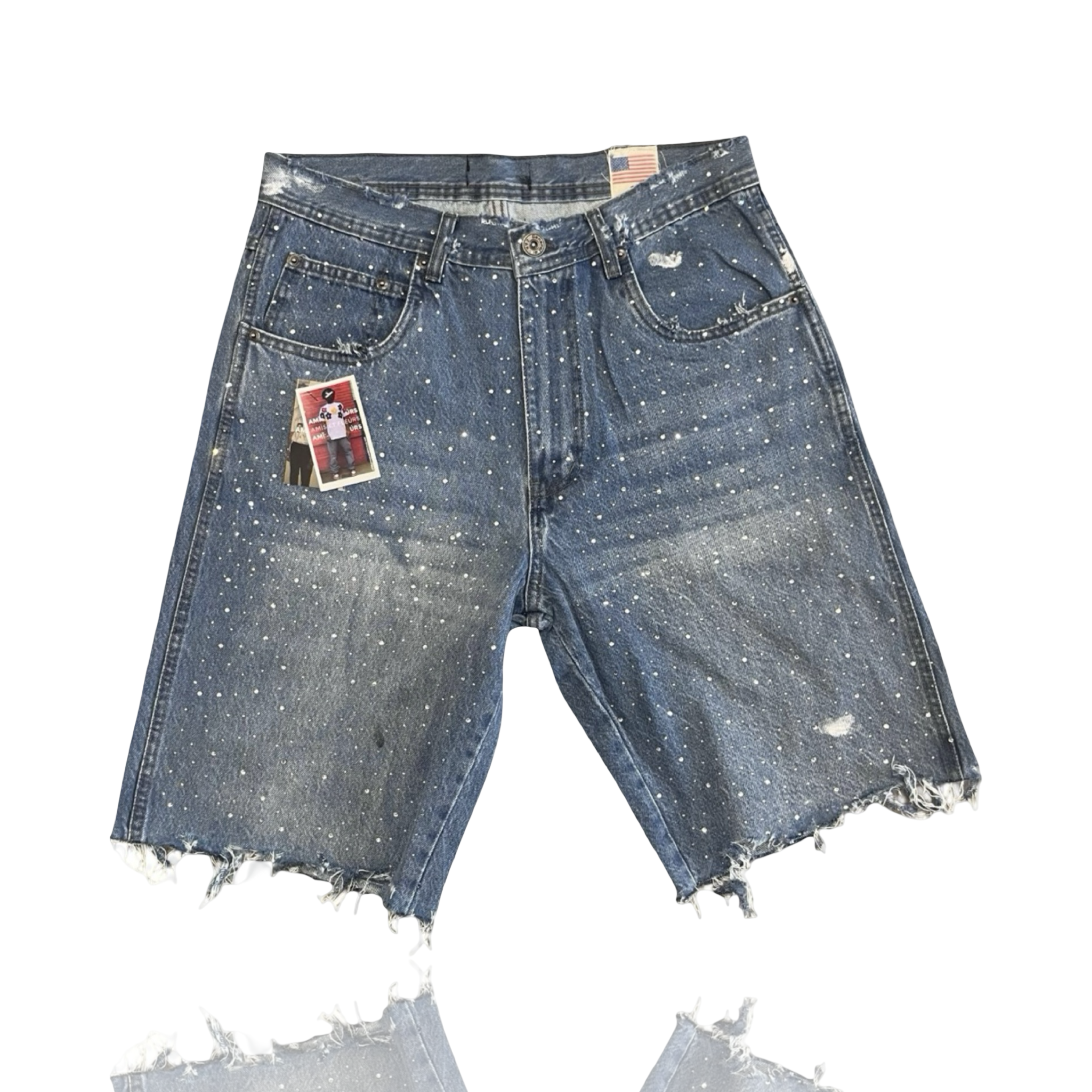 Amis Et Fleurs Studded Dark Denim Short