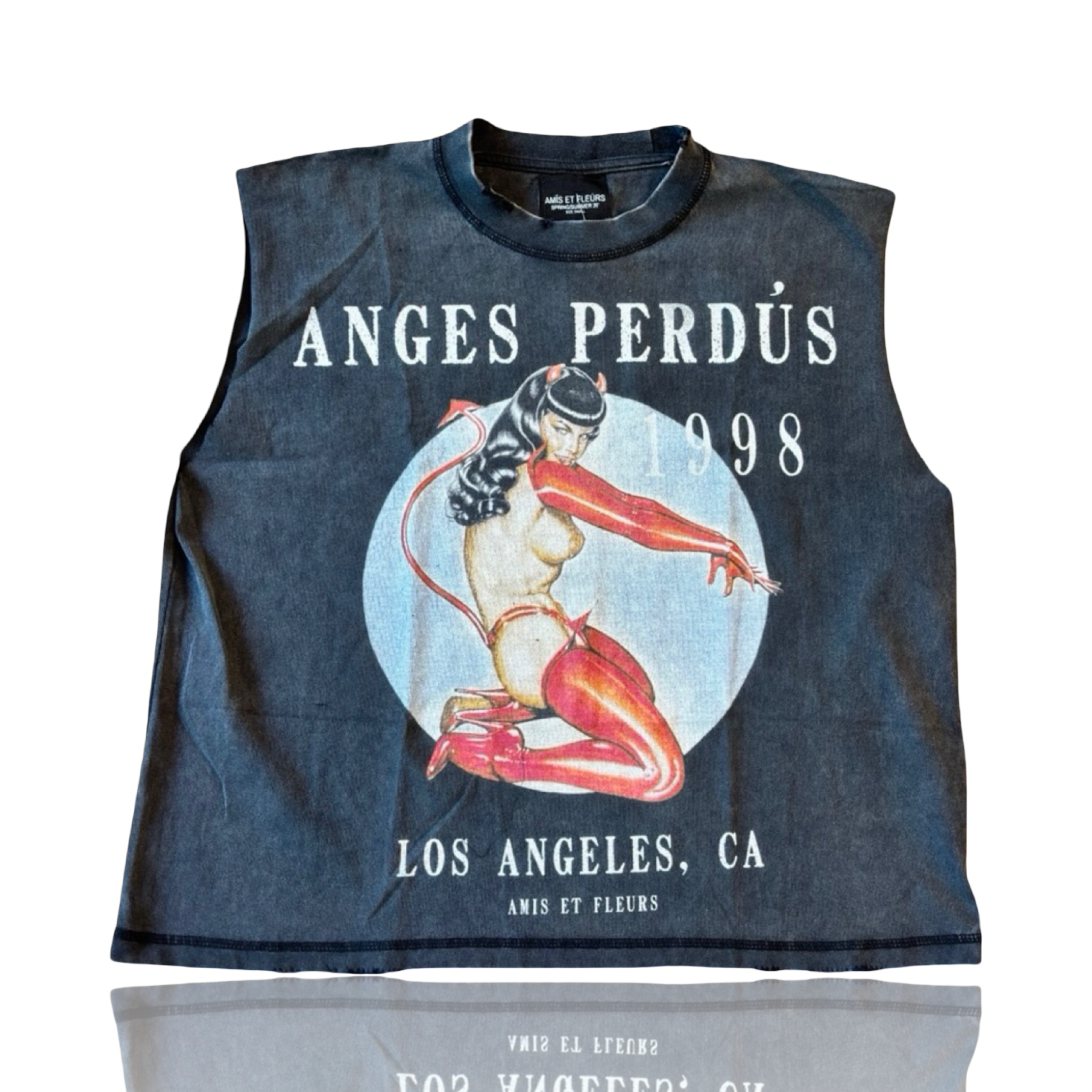 Amis Et Fleurs Anges Perdue Cut Off Tee Black