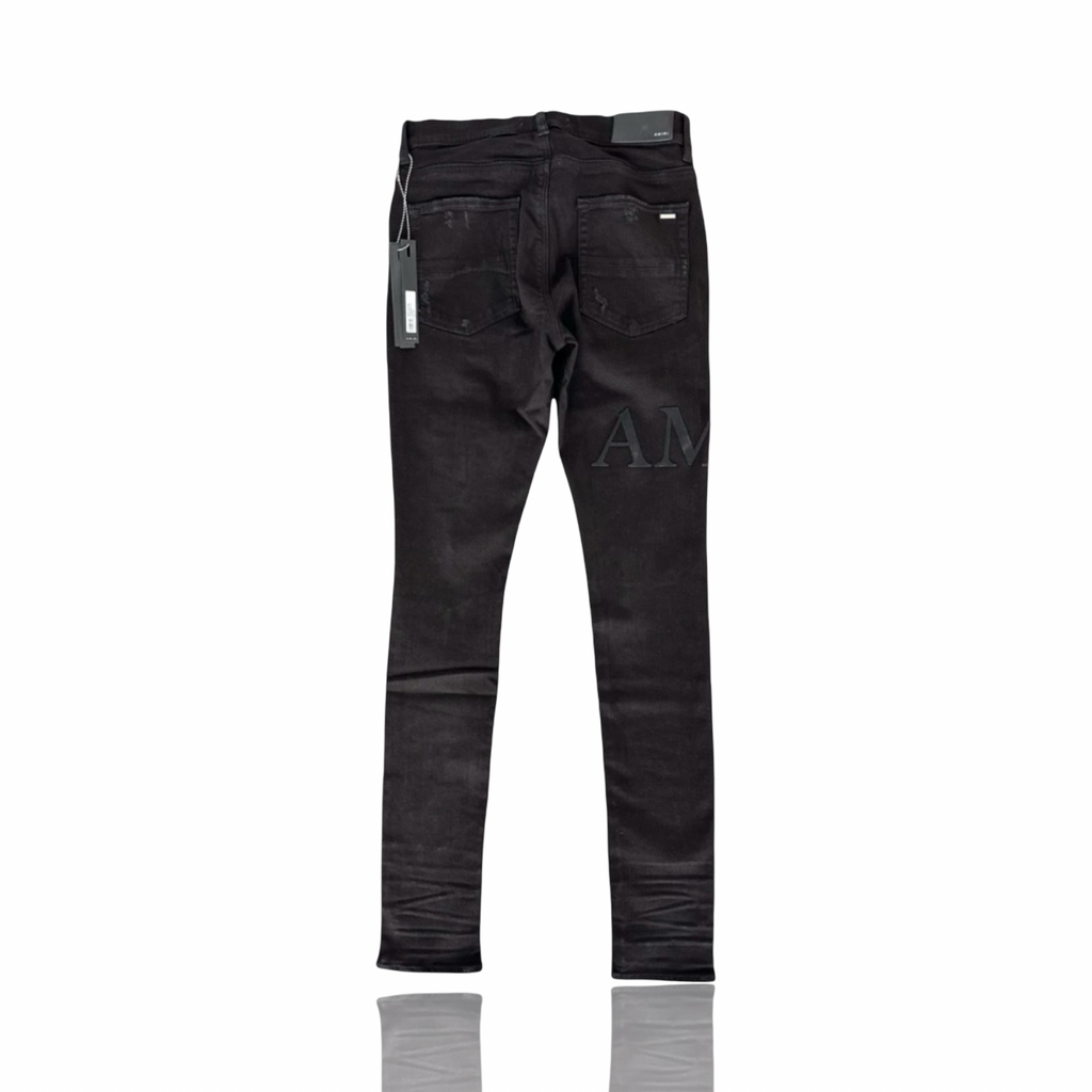 Amiri Black Serif Logo Distressed Jeans