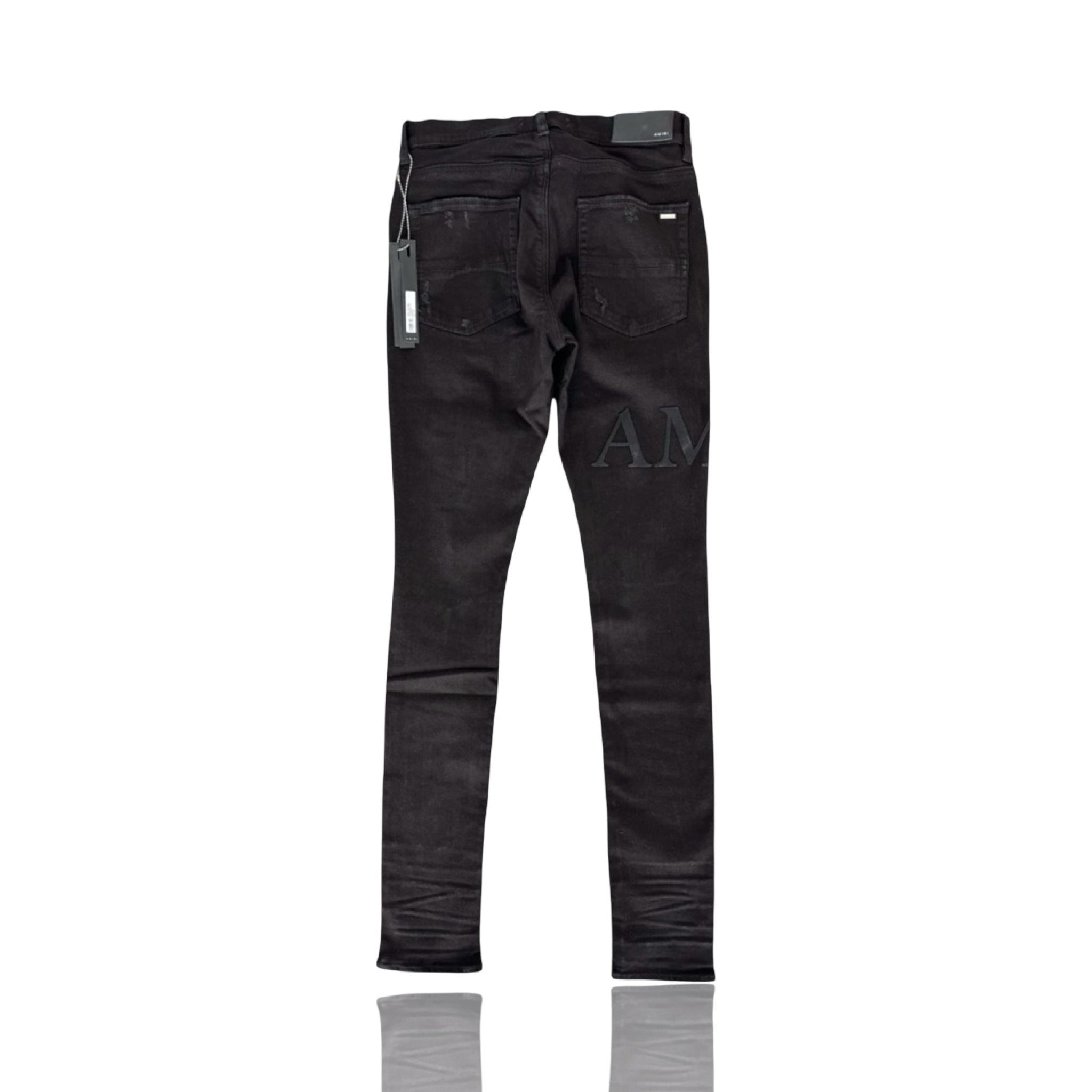 Amiri Black Serif Logo Distressed Jeans