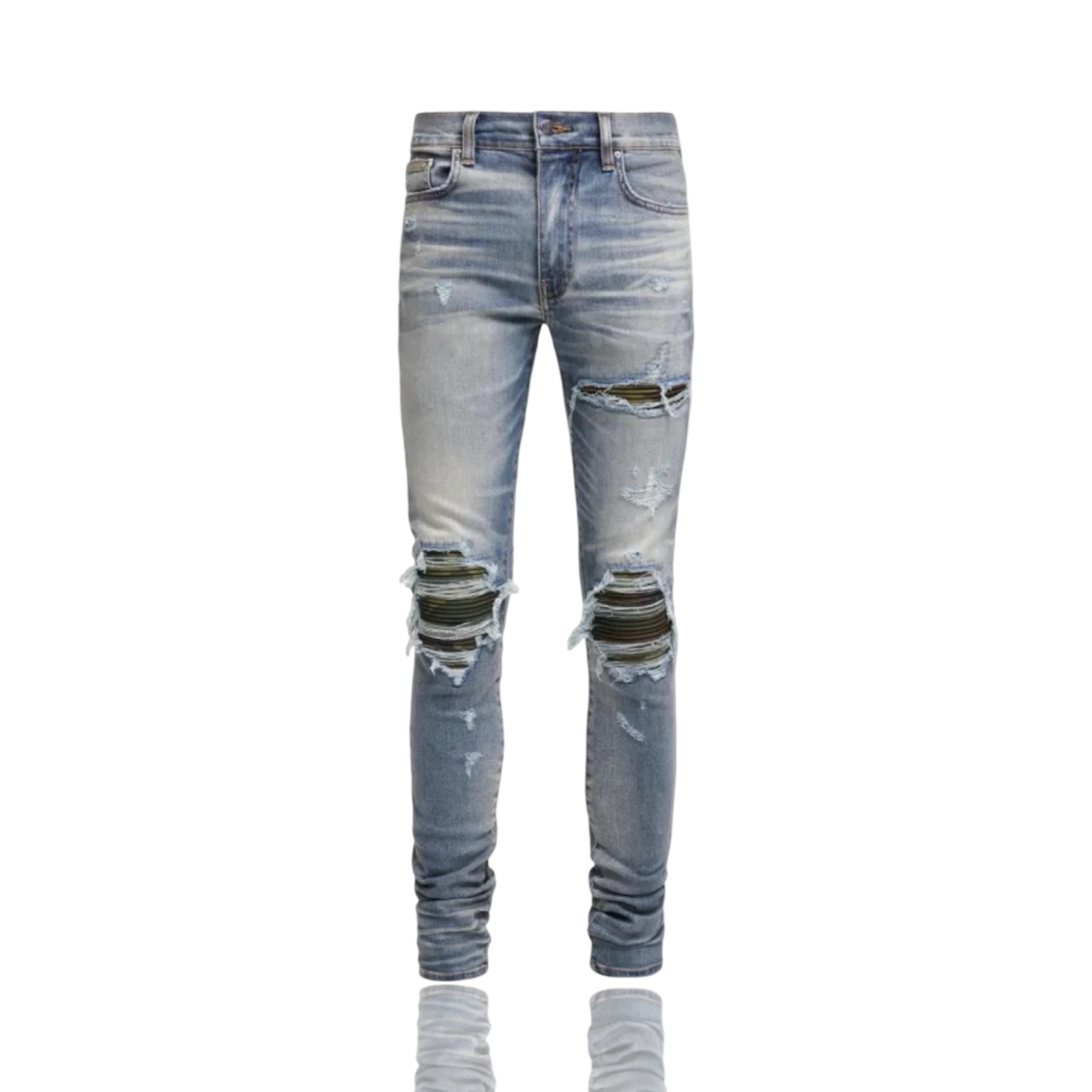 Amiri Leather MX1 Blue Camo Jeans