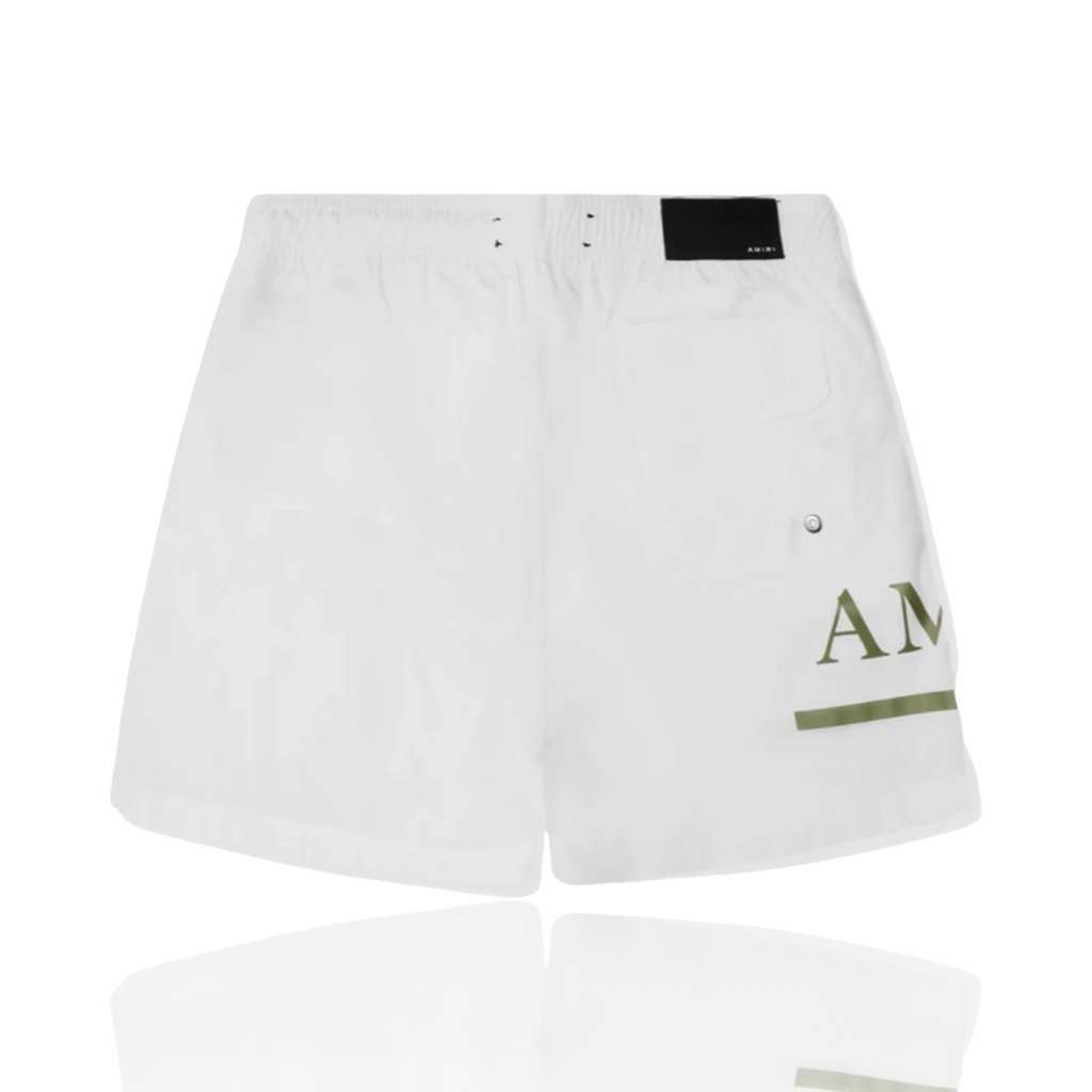 Amiri Logo Printed Swim Shorts White/Olive