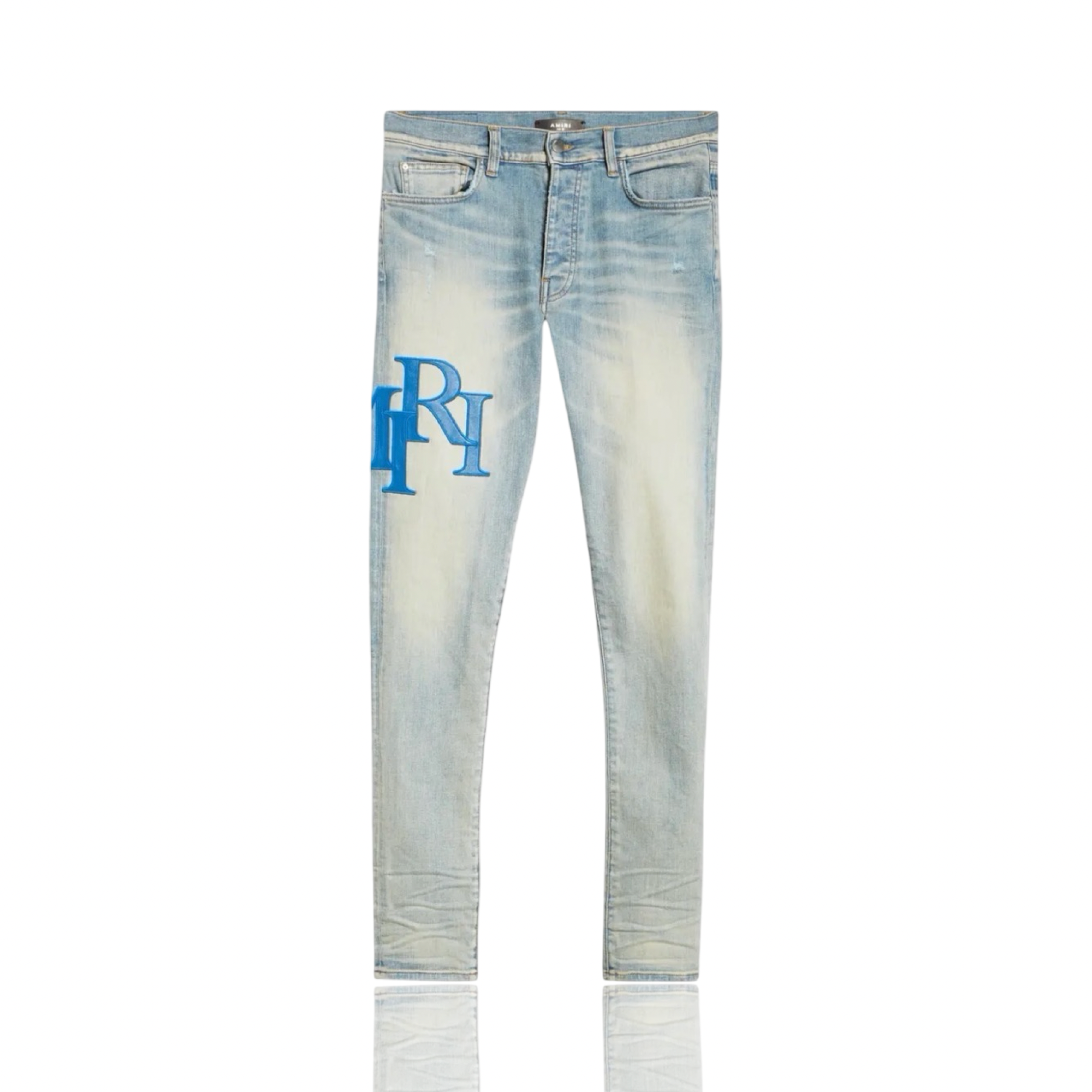 Amiri Staggered Leather Logo Blue