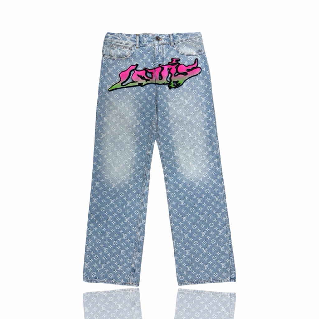 Louis Vuitton Monogram Graffiti Denim Jeans Blue