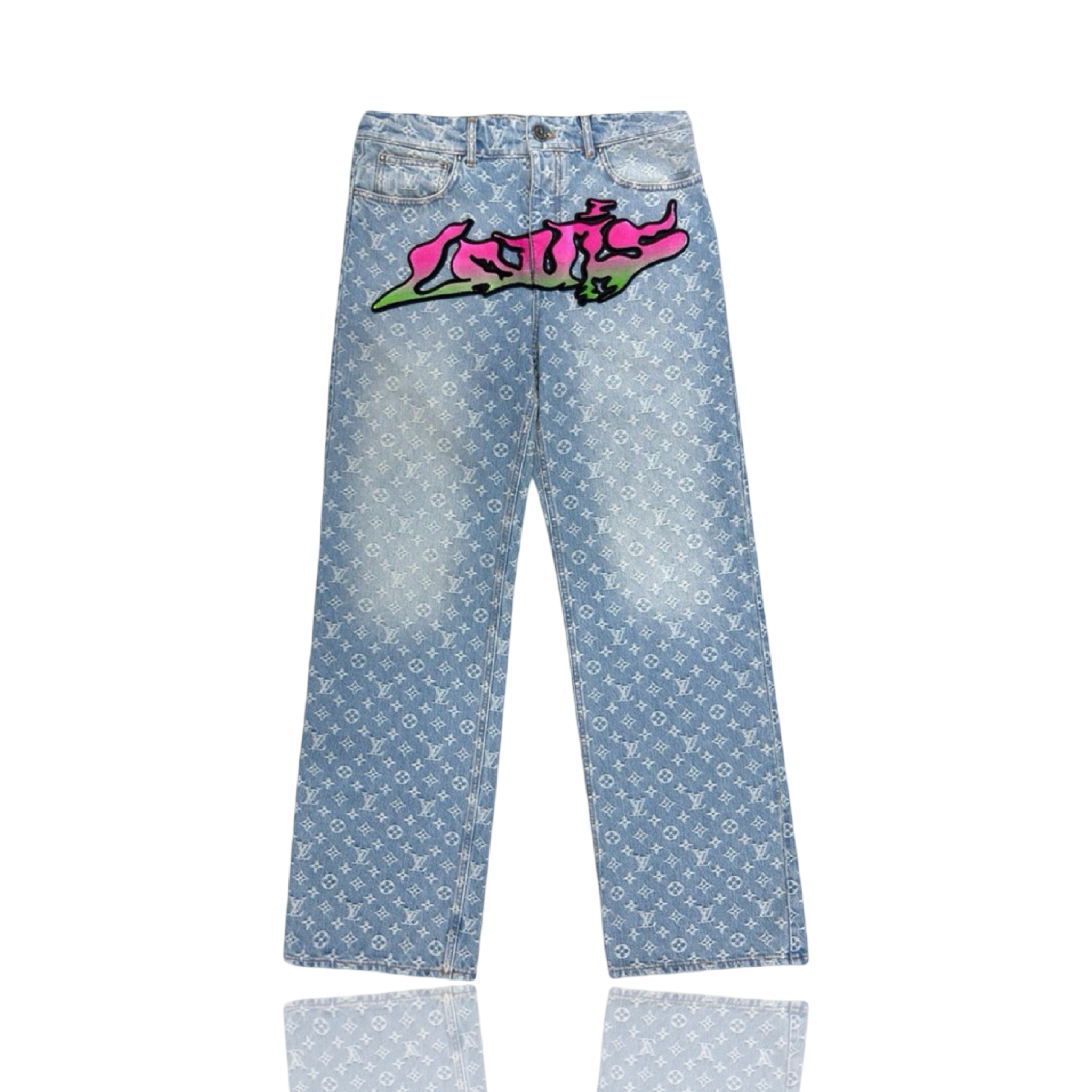 Louis Vuitton Monogram Graffiti Denim Jeans Blue