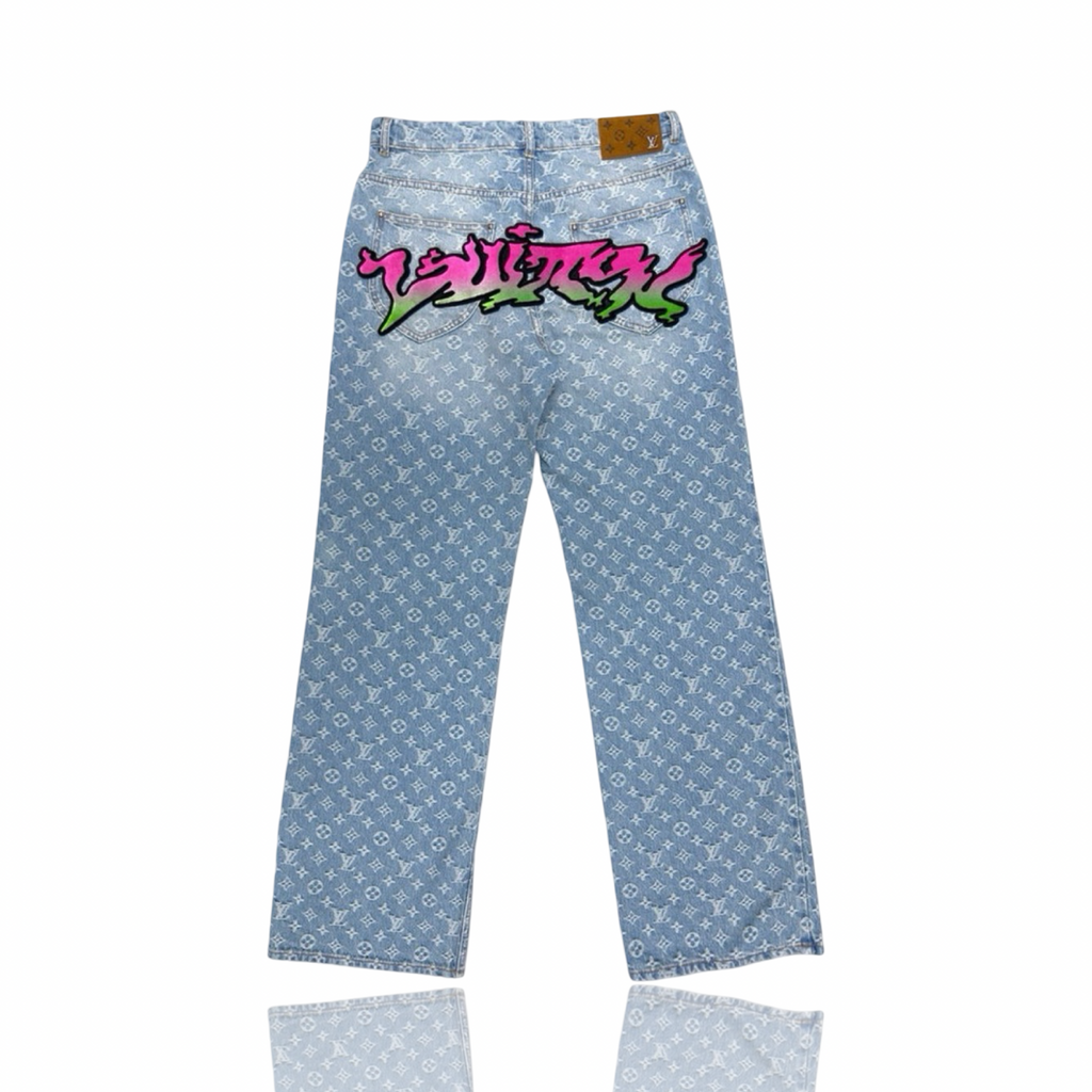 Louis Vuitton Monogram Graffiti Denim Jeans Blue