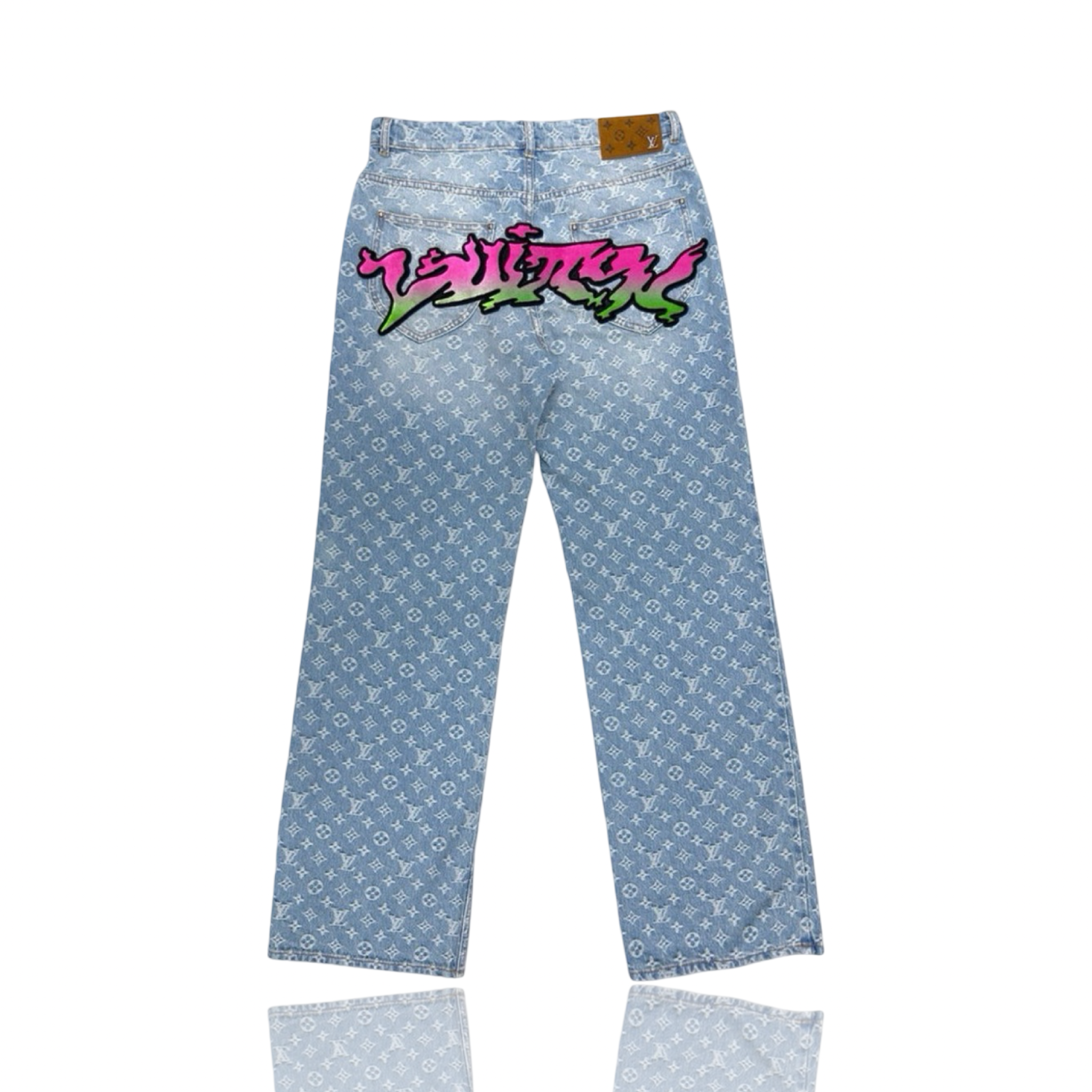 Louis Vuitton Monogram Graffiti Denim Jeans Blue